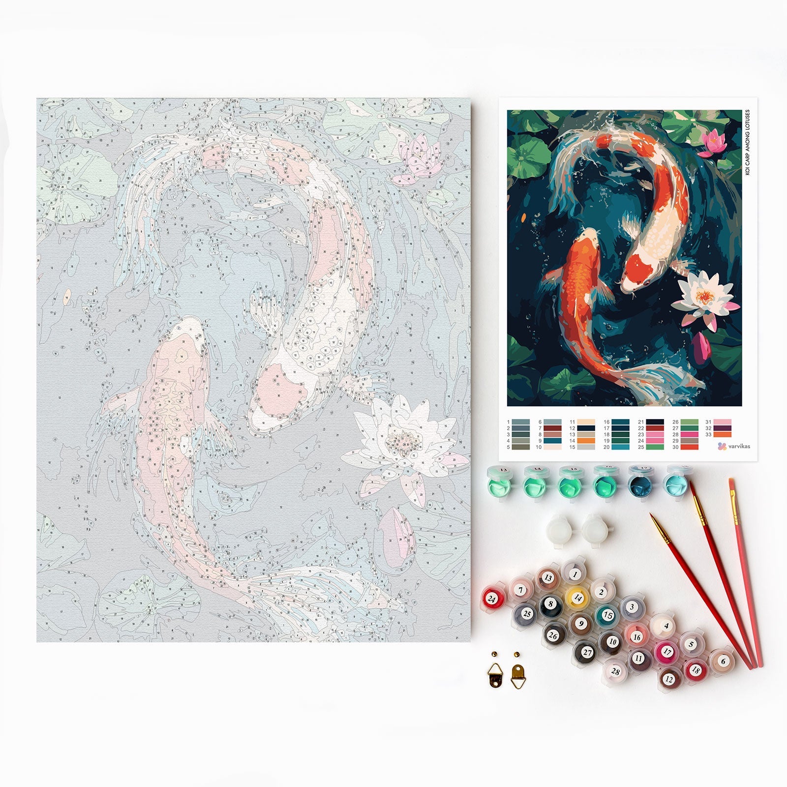 Paint by Numbers 40x50 cm | Koi Carp Among Lotuses (MG2504e) – Painting by numbers | Varvikas.Shop