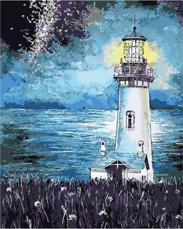 Paint by Numbers 40x50 cm | Lighthouse in the Night (MG2093e) – Painting by numbers | Varvikas.Shop
