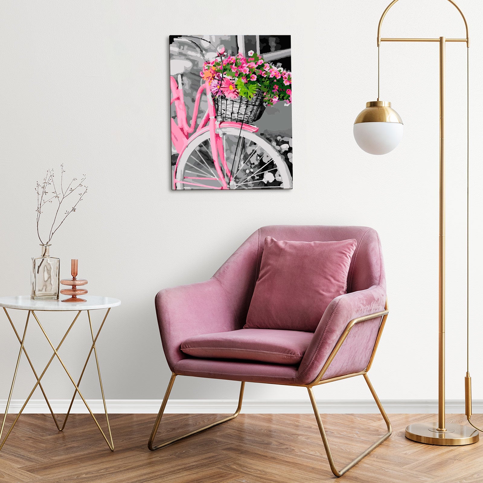 Paint by Numbers 40x50 cm | Pink bicycle (MG2464e) – Painting by numbers | Varvikas.Shop