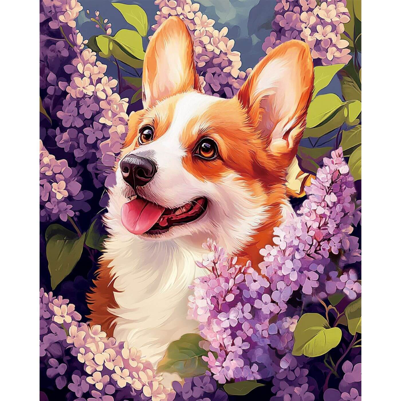 Paint by Numbers 40x50 cm | Springtime Corgi (MG2507e) – Painting by numbers | Varvikas.Shop