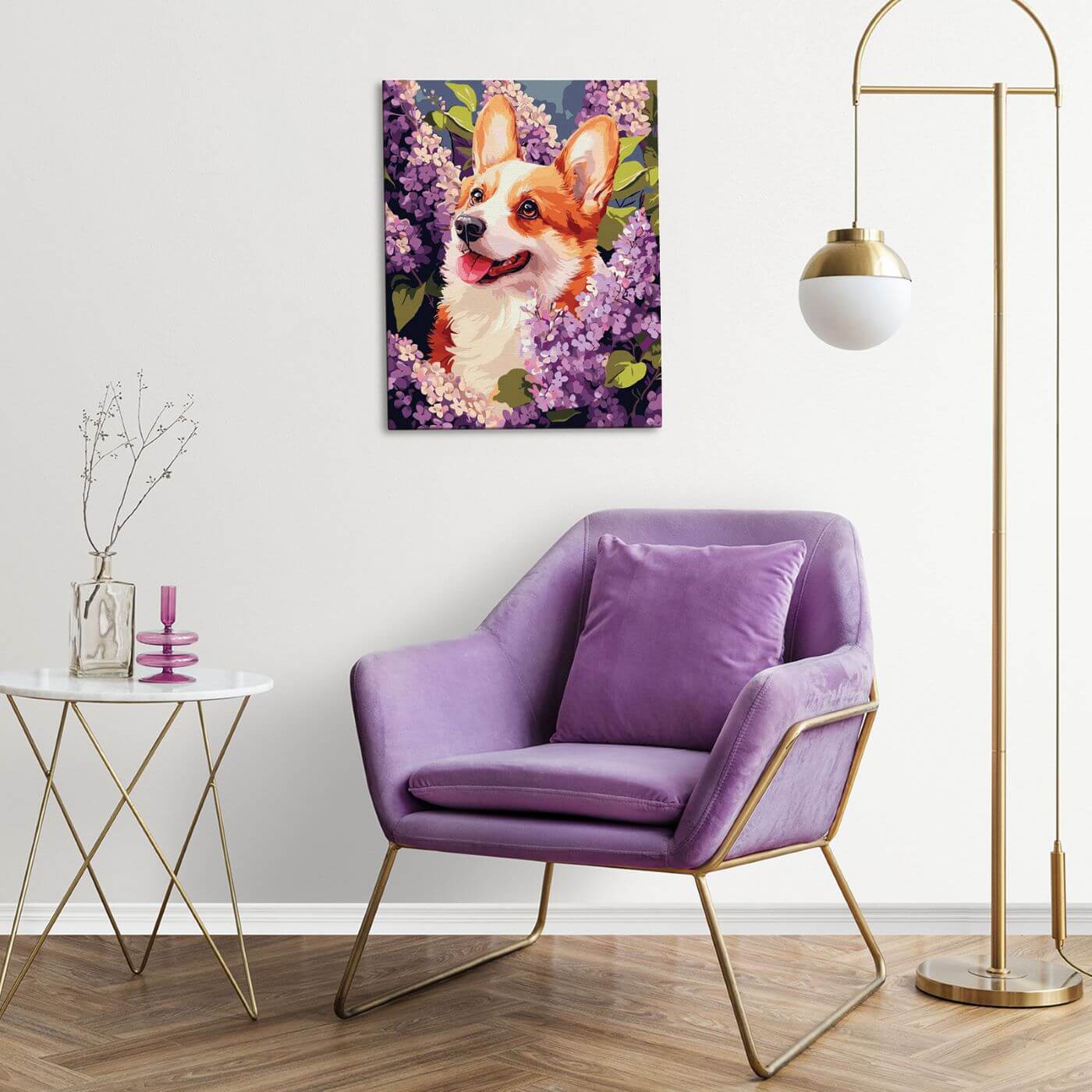 Paint by Numbers 40x50 cm | Springtime Corgi (MG2507e) – Painting by numbers | Varvikas.Shop