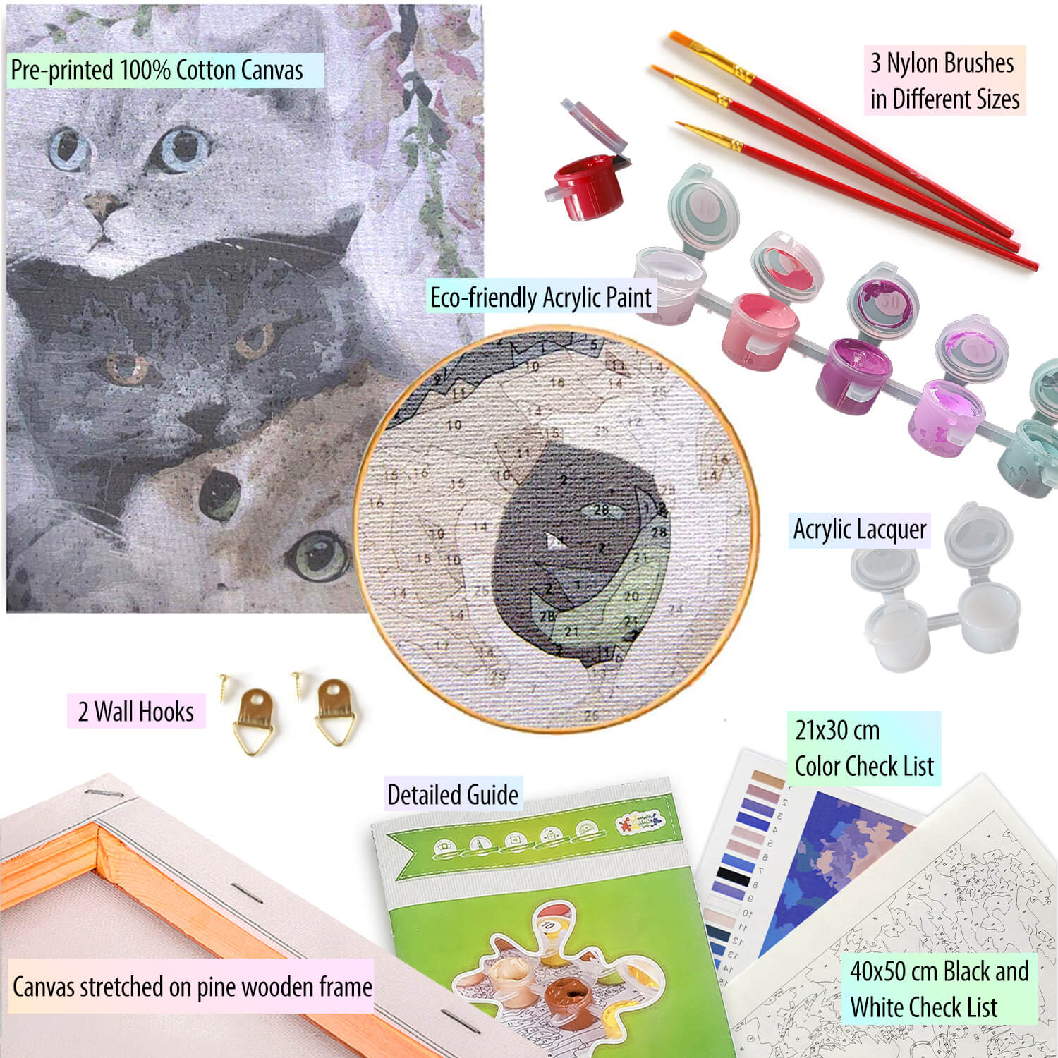 Paint by Numbers 40x50 cm | Three Kittens (MG2431e) – Painting by numbers | Varvikas.Shop