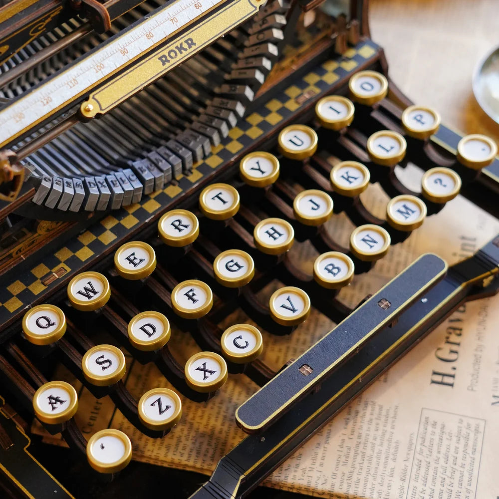 3D Wooden Mechanical Puzzle Kit, Mechanical Typewriter (Classic Version) (LK703Be)