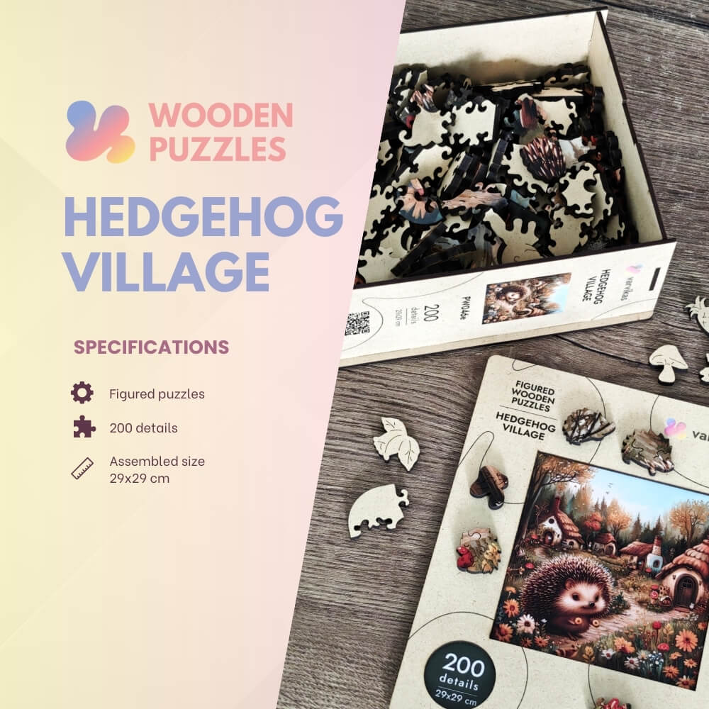 Wooden Jigsaw Puzzle 200 pcs | Hedgehog Village (PW046e) – Wooden puzzles | Varvikas.Shop