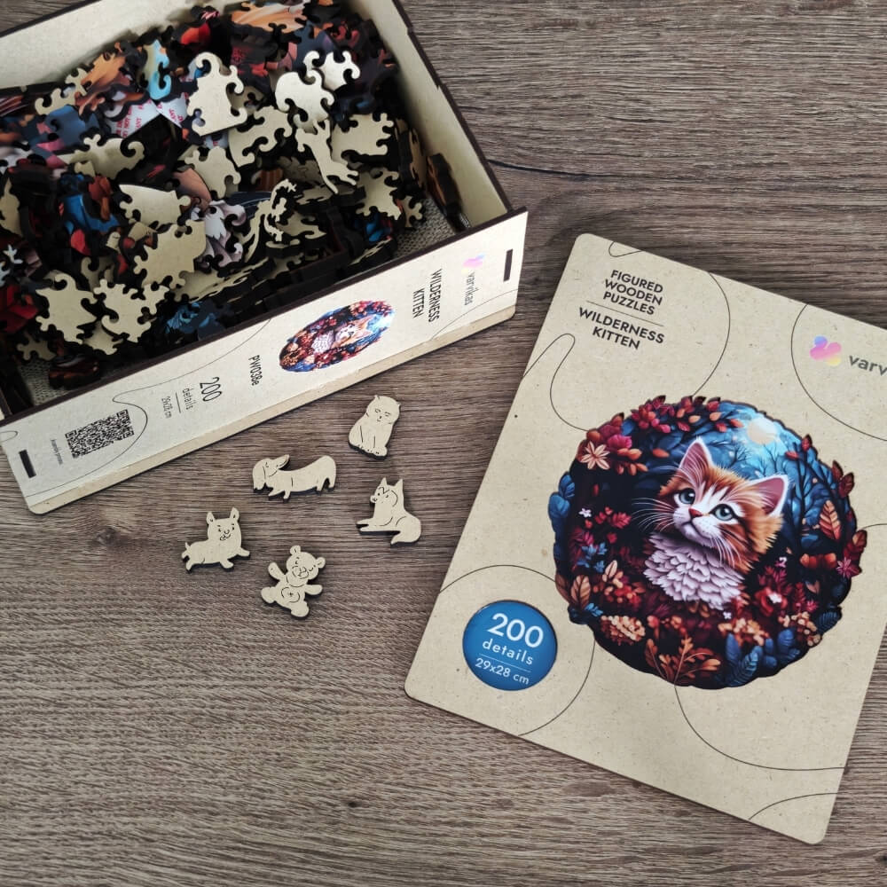 Wooden Jigsaw Puzzle 200 pcs | Wilderness Kitten (PW038e) – Wooden puzzles | Varvikas.Shop