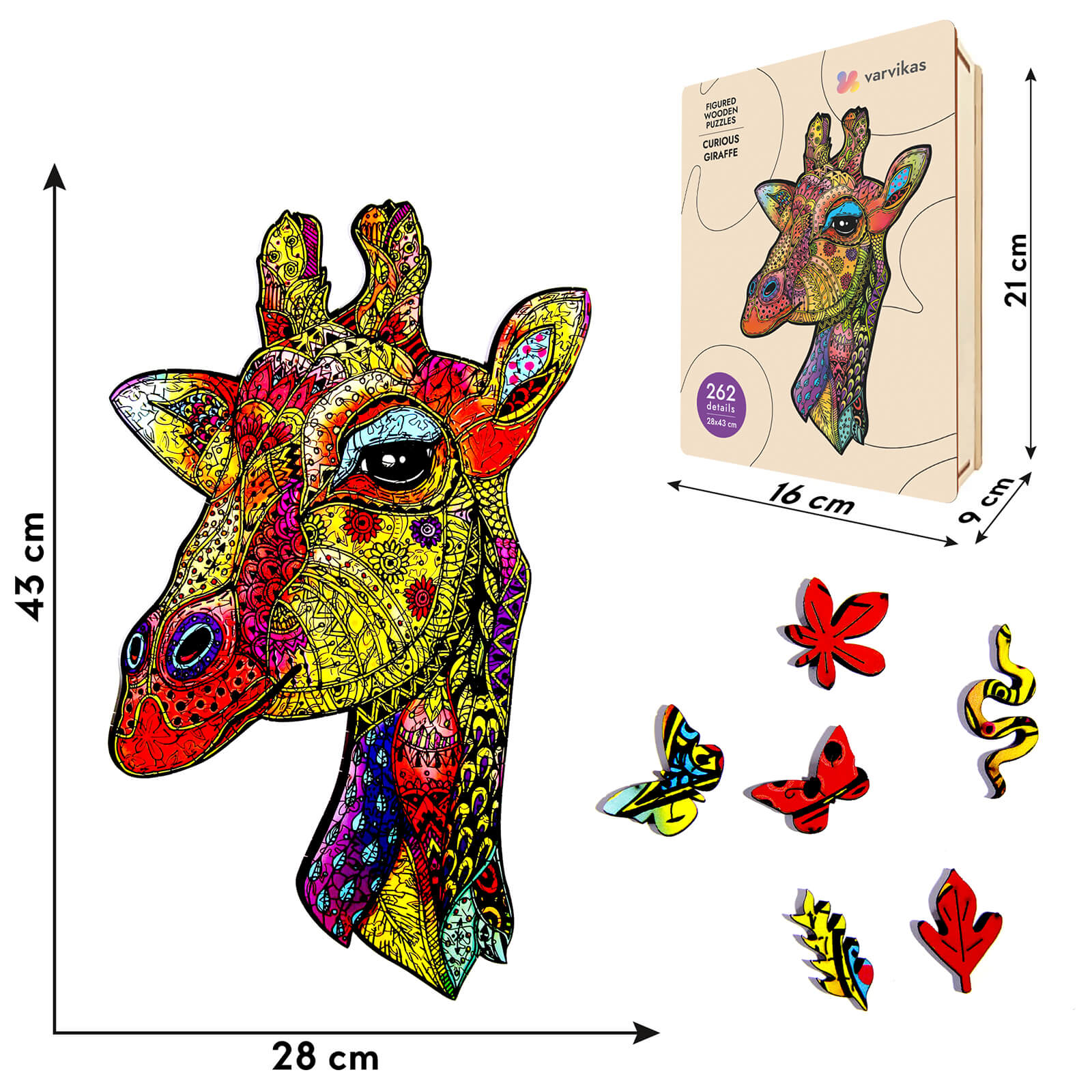 Wooden Jigsaw Puzzle 262 pcs | Curious Giraffe (PW002e) – Wooden puzzles | Varvikas.Shop