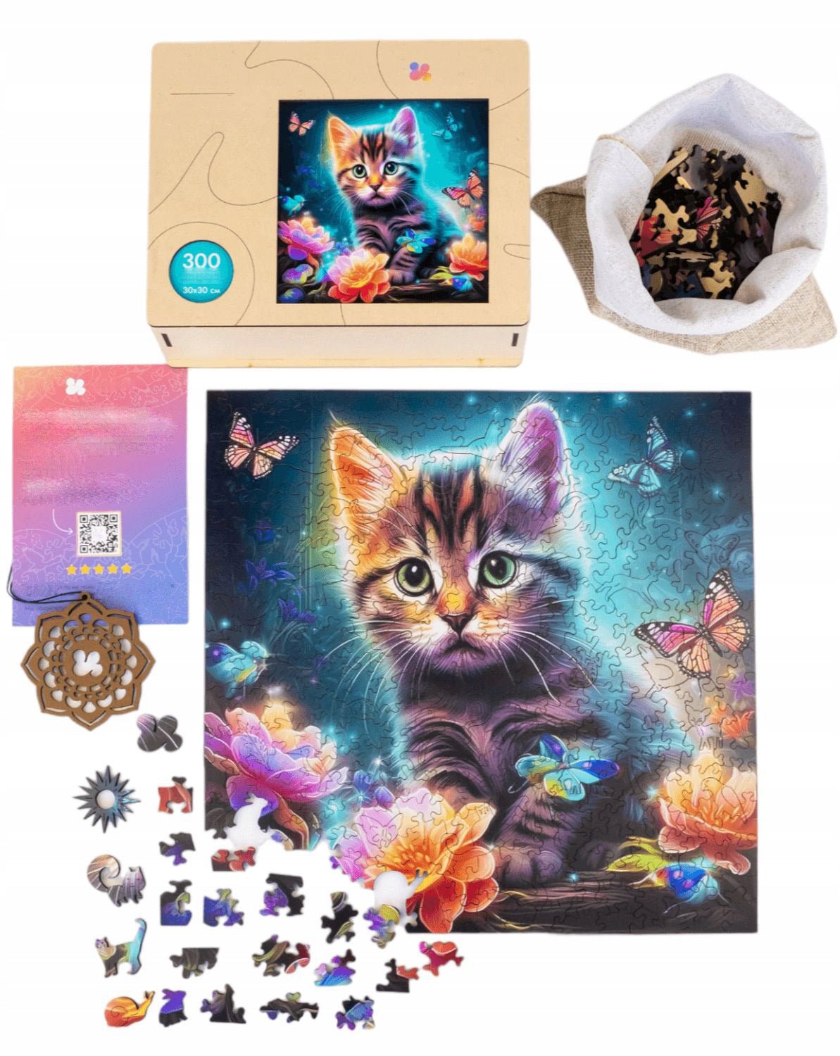 Wooden Jigsaw Puzzle 300 pcs | Pretty Cat (PW030e) – Wooden puzzles | Varvikas.Shop