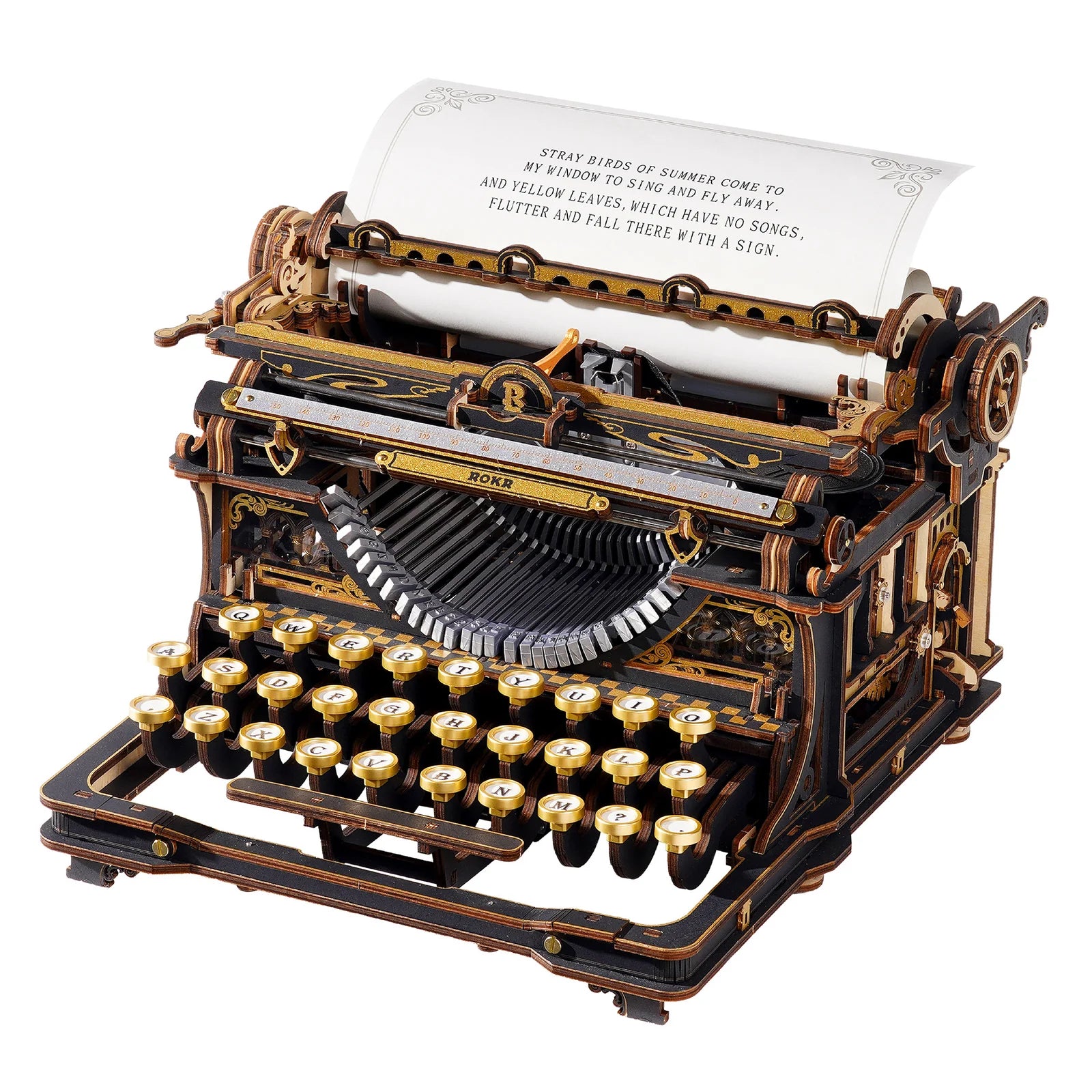 3D Wooden Mechanical Puzzle Kit, Mechanical Typewriter (Classic Version) (LK703Be)