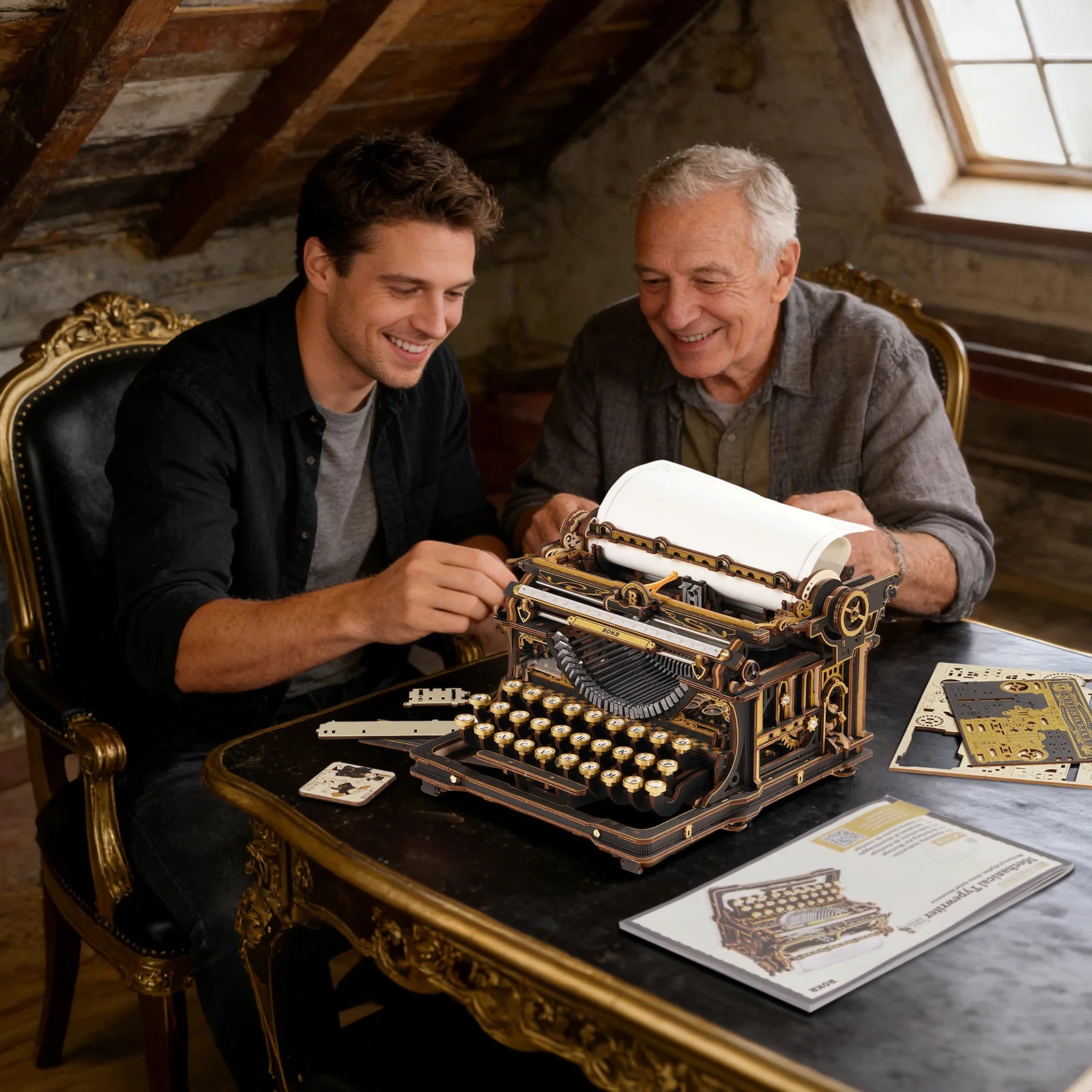 3D Wooden Mechanical Puzzle Kit, Mechanical Typewriter (Classic Version) (LK703Be)
