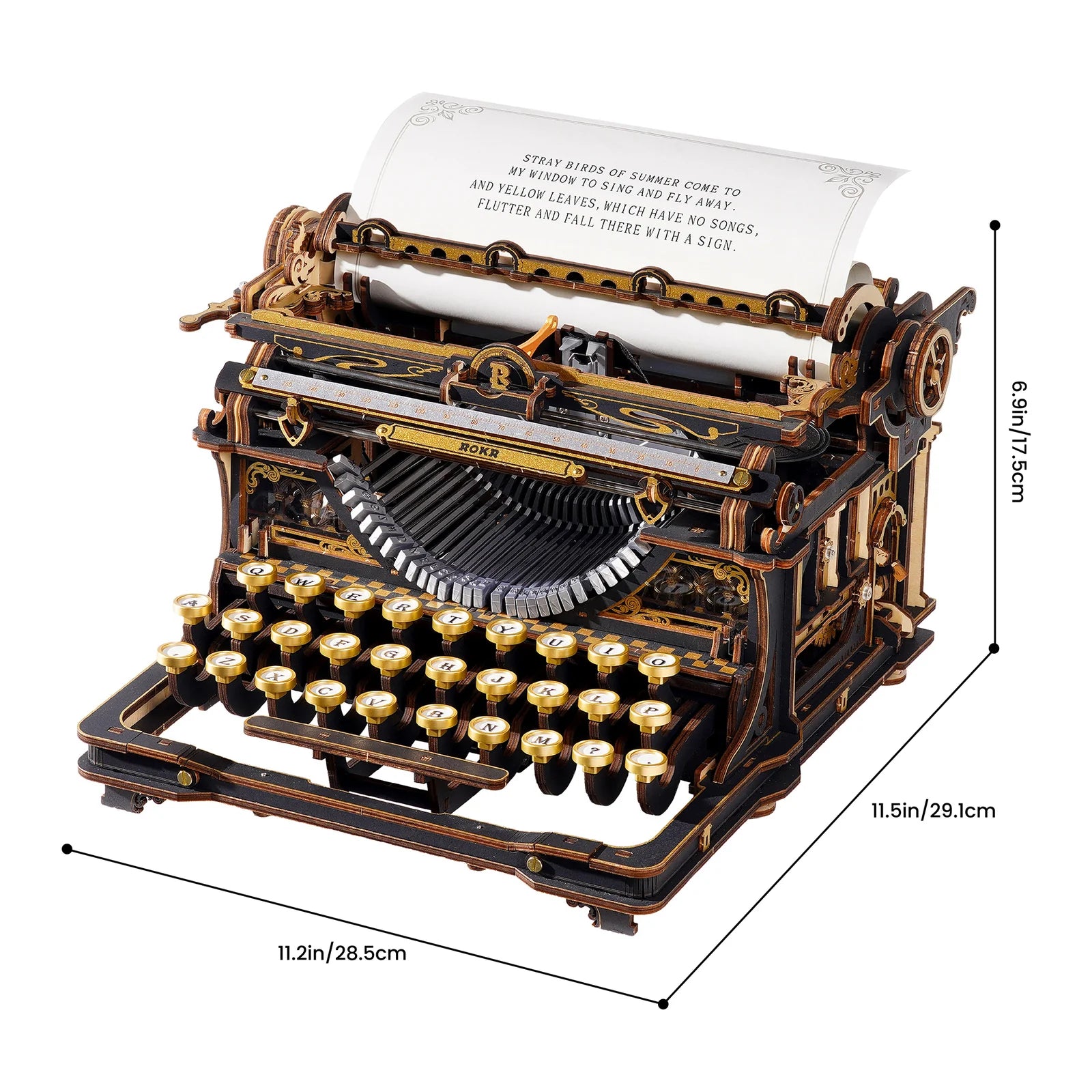 3D Wooden Mechanical Puzzle Kit, Mechanical Typewriter (Classic Version) (LK703Be)