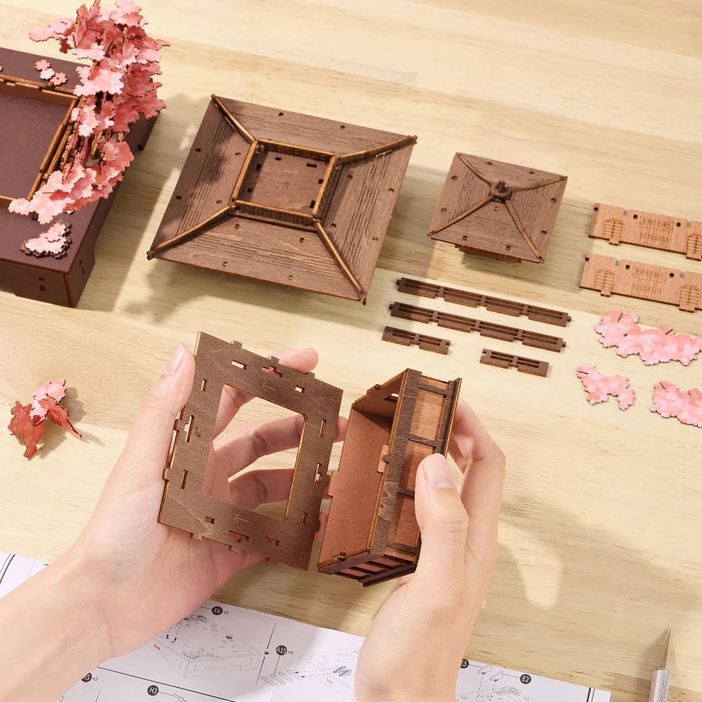 3D Wooden Mechanical Puzzle Kit, Sakura Pavilion (TGA07) – Wooden constructors | Varvikas