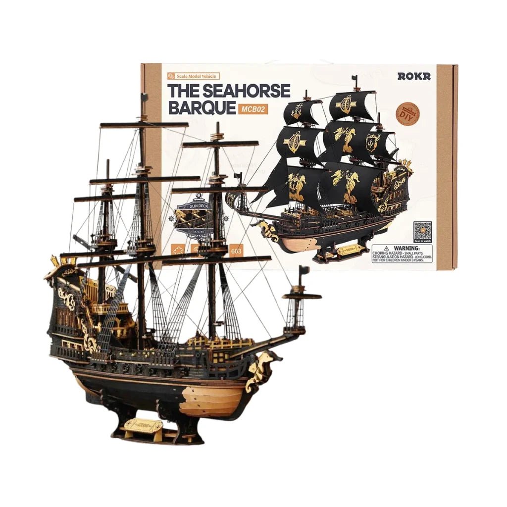 3D Wooden Mechanical Puzzle Kit, The Seahorse Barque (MCB02) – Wooden constructors | Varvikas.Shop