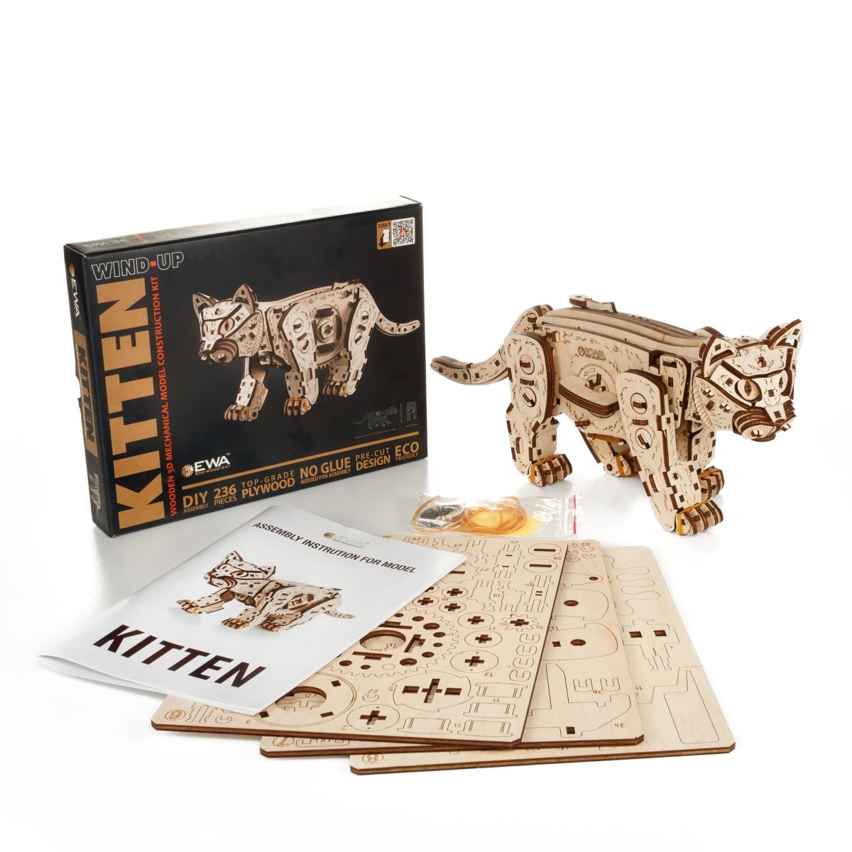 3D Wooden Model Kit | Kitten (BEW003e) – Wooden constructors | Varvikas.Shop