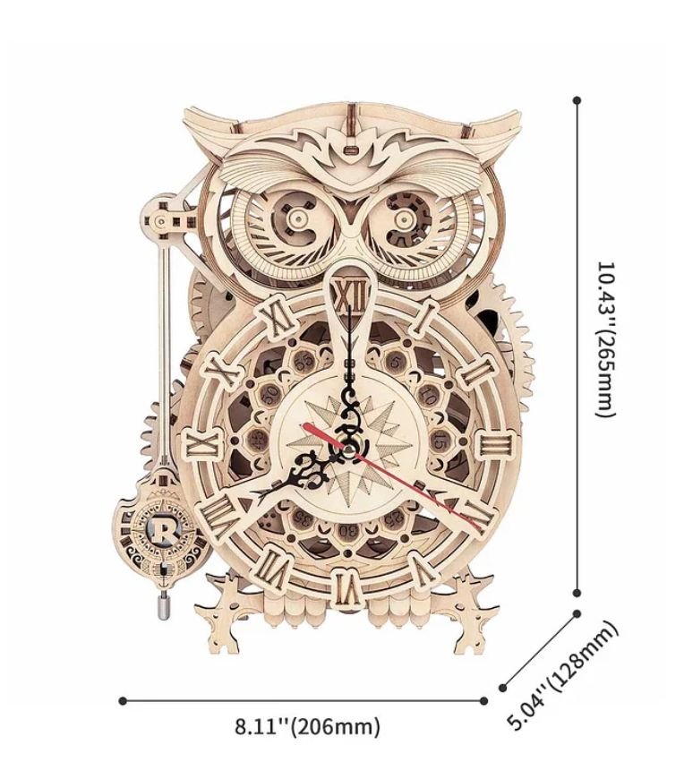 3D Wooden Model Kit | Owl Clock (RK004e) – Wooden constructors | Varvikas.Shop