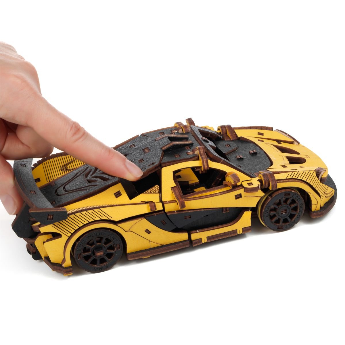 3D Wooden Model Kit | Racing Car Yellow (BEW011e) – Wooden constructors | Varvikas.Shop