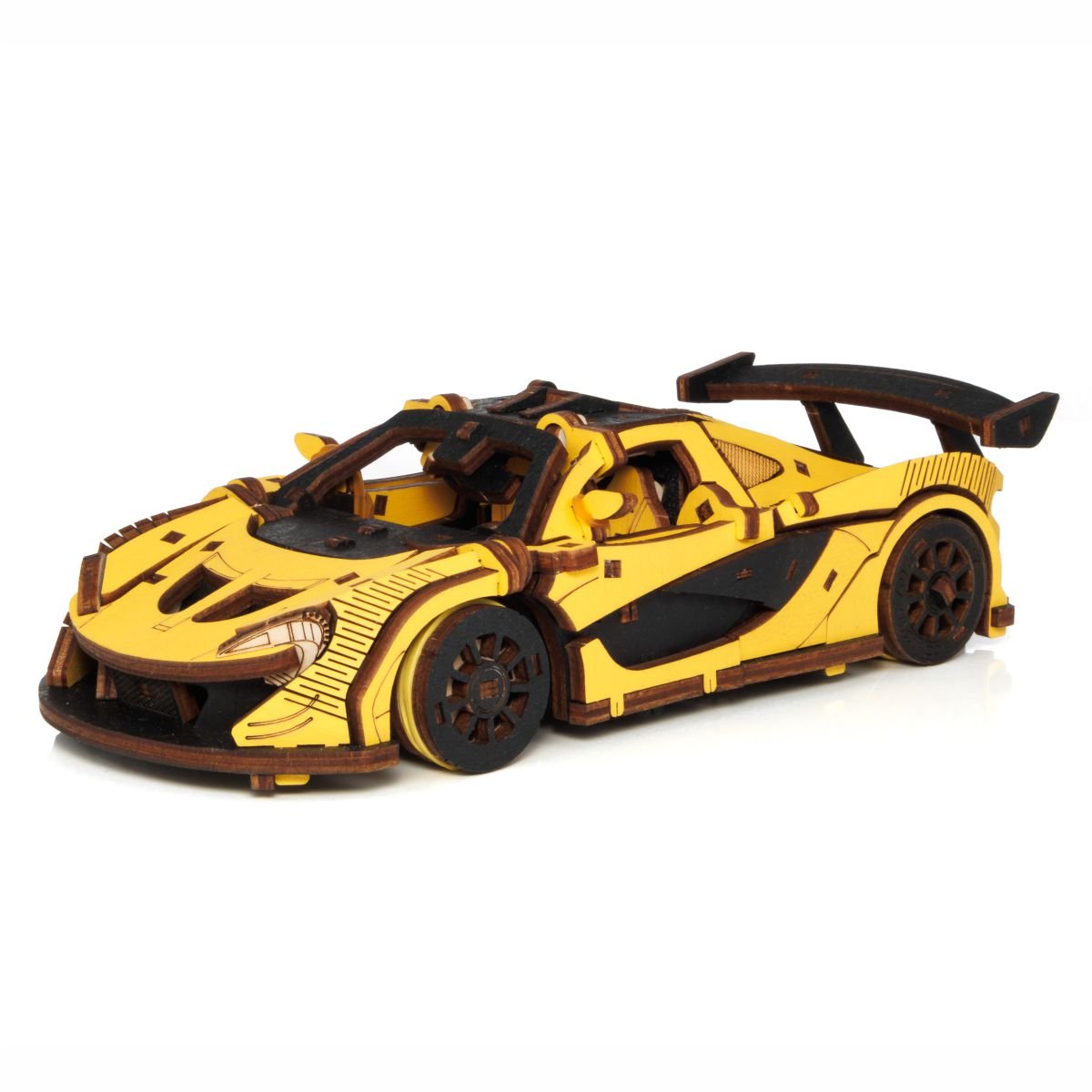 3D Wooden Model Kit | Racing Car Yellow (BEW011e) – Wooden constructors | Varvikas.Shop