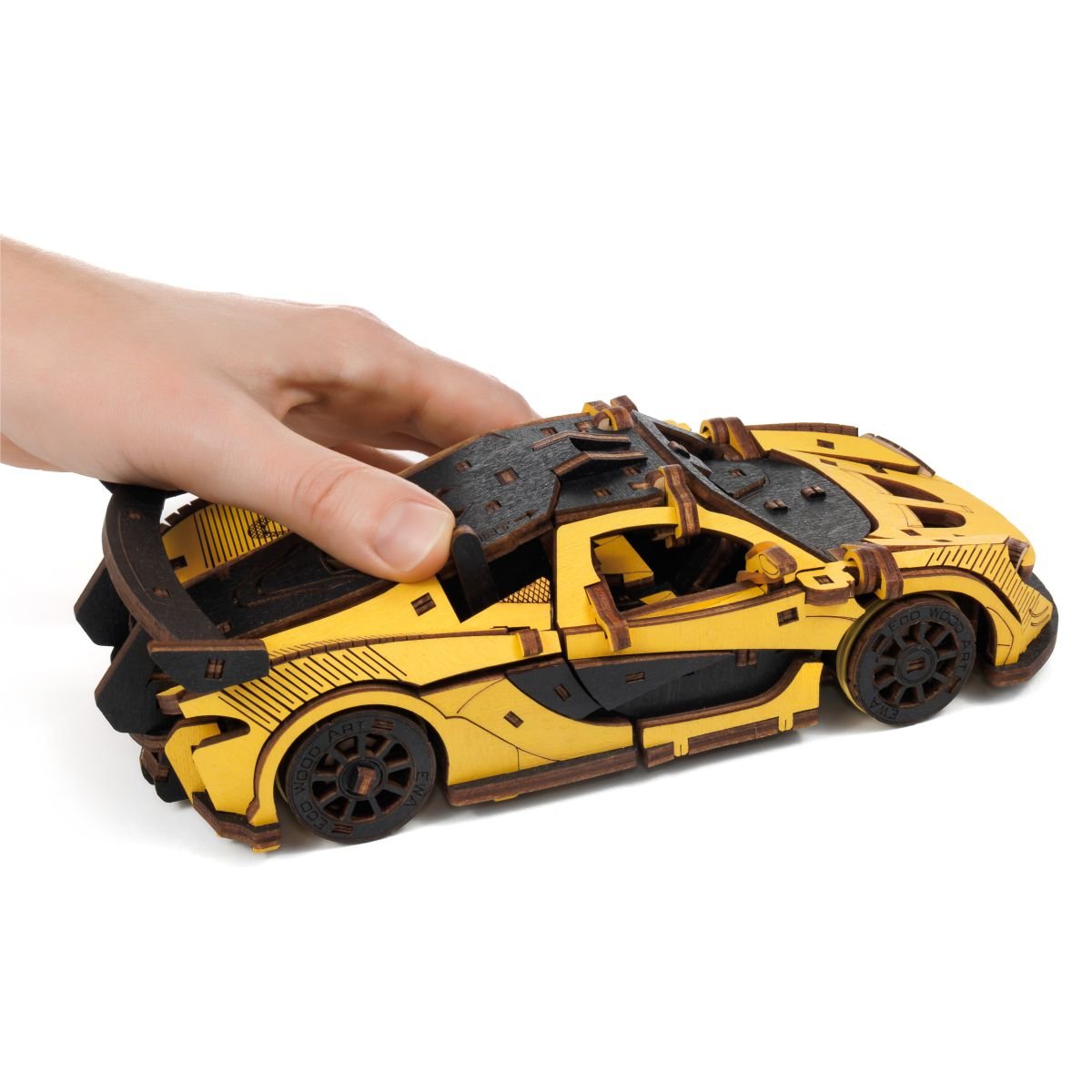 3D Wooden Model Kit | Racing Car Yellow (BEW011e) – Wooden constructors | Varvikas.Shop
