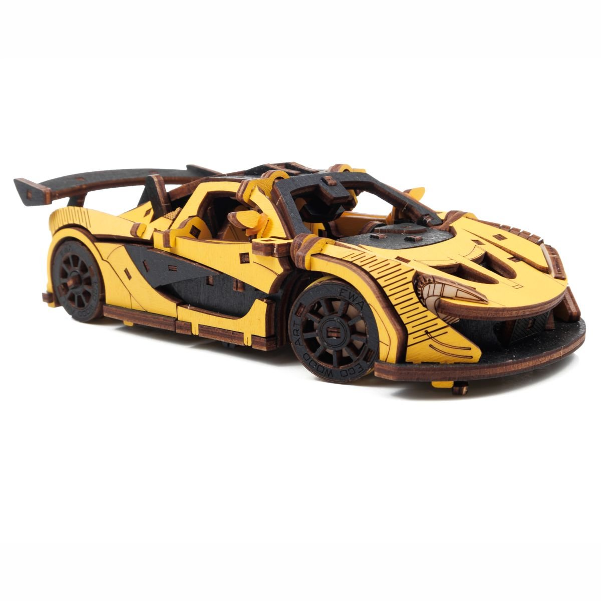 3D Wooden Model Kit | Racing Car Yellow (BEW011e) – Wooden constructors | Varvikas.Shop