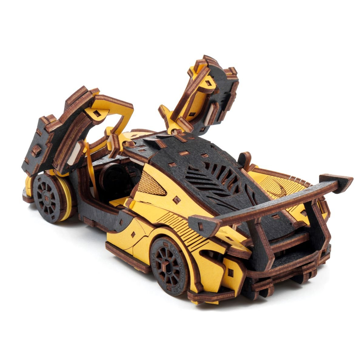 3D Wooden Model Kit | Racing Car Yellow (BEW011e) – Wooden constructors | Varvikas.Shop