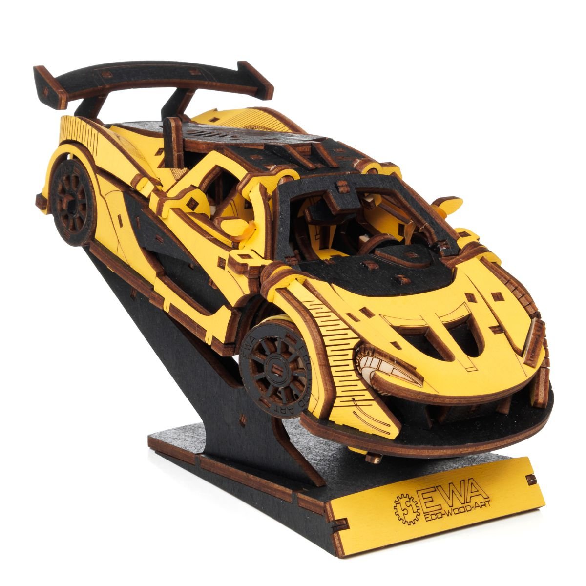 3D Wooden Model Kit | Racing Car Yellow (BEW011e) – Wooden constructors | Varvikas.Shop