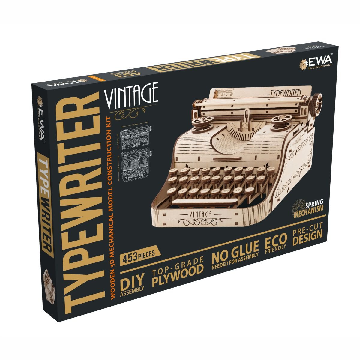 3D Wooden Model Kit | Typewriter (BEW015e) – Wooden constructors | Varvikas.Shop