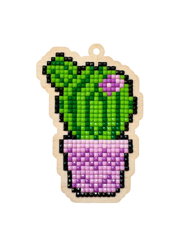 5D Diamond Painting 12.5x12.5 cm | Pendant Cactus | Wooden Base (U0142e) – Diamond painting | Varvikas.Shop