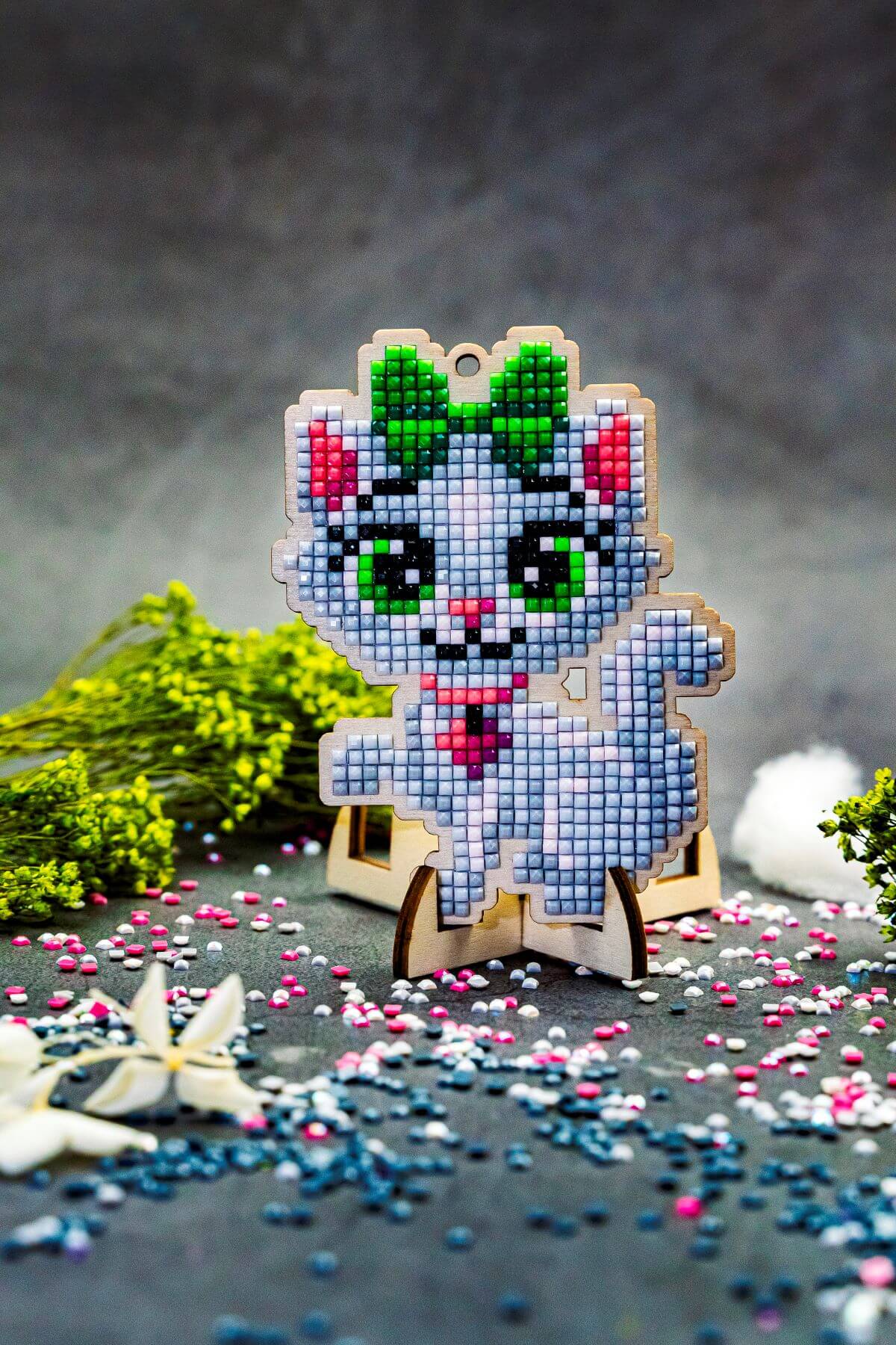 5D Diamond Painting 12.5x12.5 cm | Pendant Cat Alice | Wooden Base (U09e) – Diamond painting | Varvikas.Shop