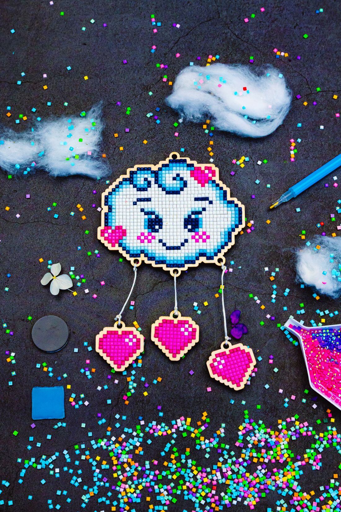 5D Diamond Painting 12.5x12.5 cm | Pendant Dreamcatcher Cloud | Wooden Base (U25e) – Diamond painting | Varvikas.Shop