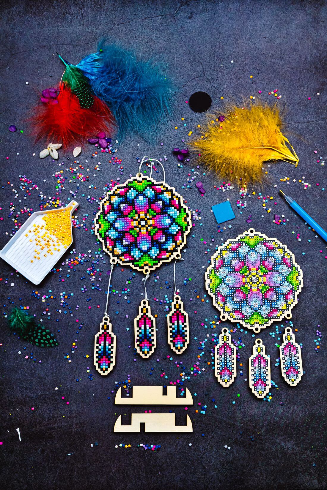 5D Diamond Painting 12.5x12.5 cm | Pendant Dreamcatcher Flower | Wooden Base (U27e) – Diamond painting | Varvikas.Shop