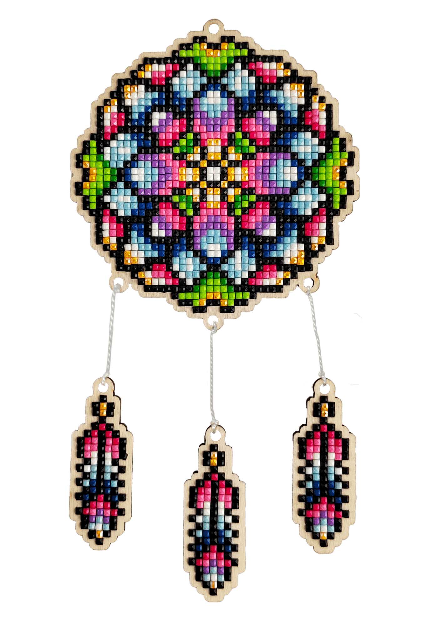 5D Diamond Painting 12.5x12.5 cm | Pendant Dreamcatcher Flower | Wooden Base (U27e) – Diamond painting | Varvikas.Shop