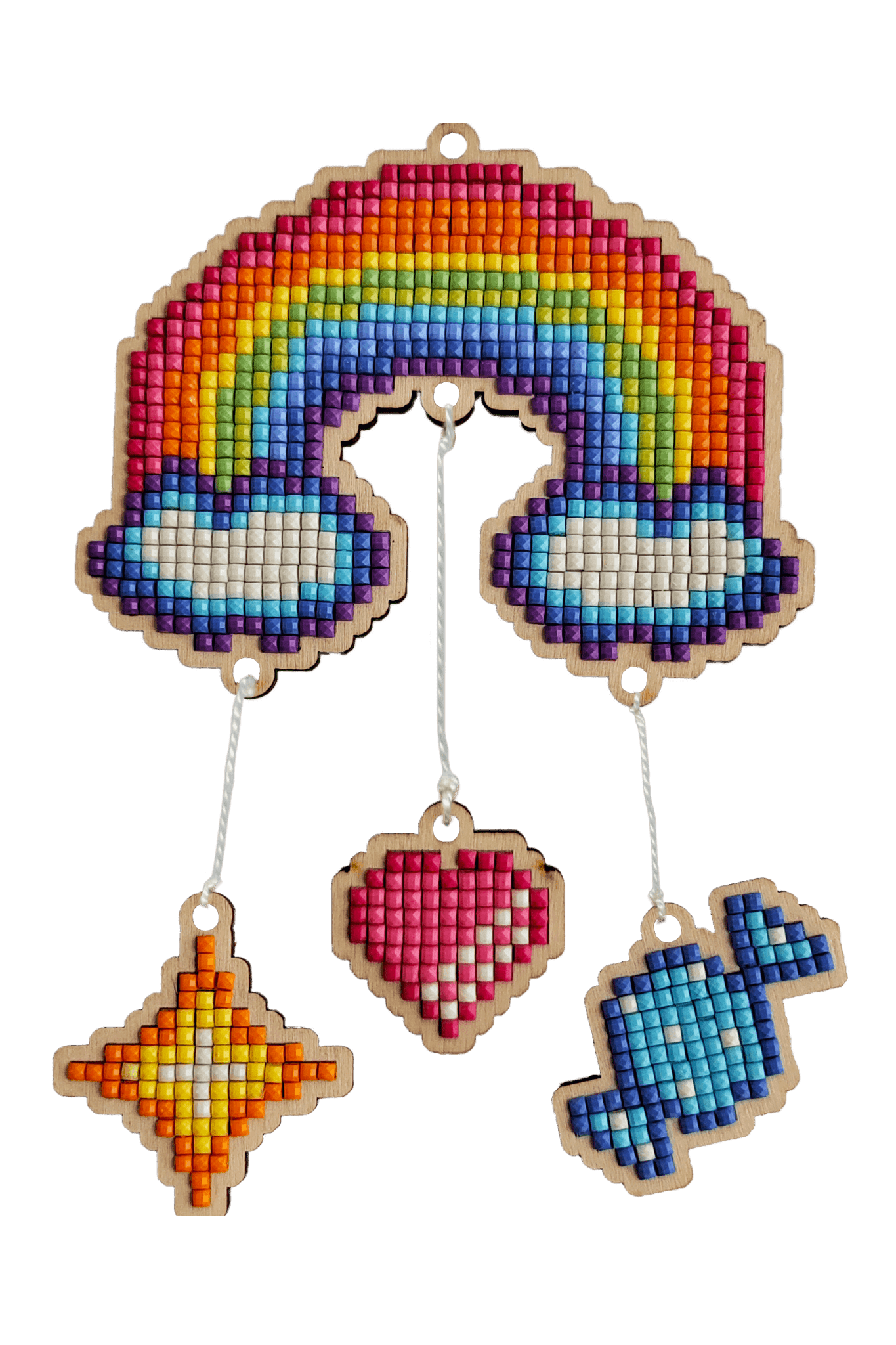 5D Diamond Painting 12.5x12.5 cm | Pendant Dreamcatcher Rainbow | Wooden Base (U26e) – Diamond painting | Varvikas.Shop