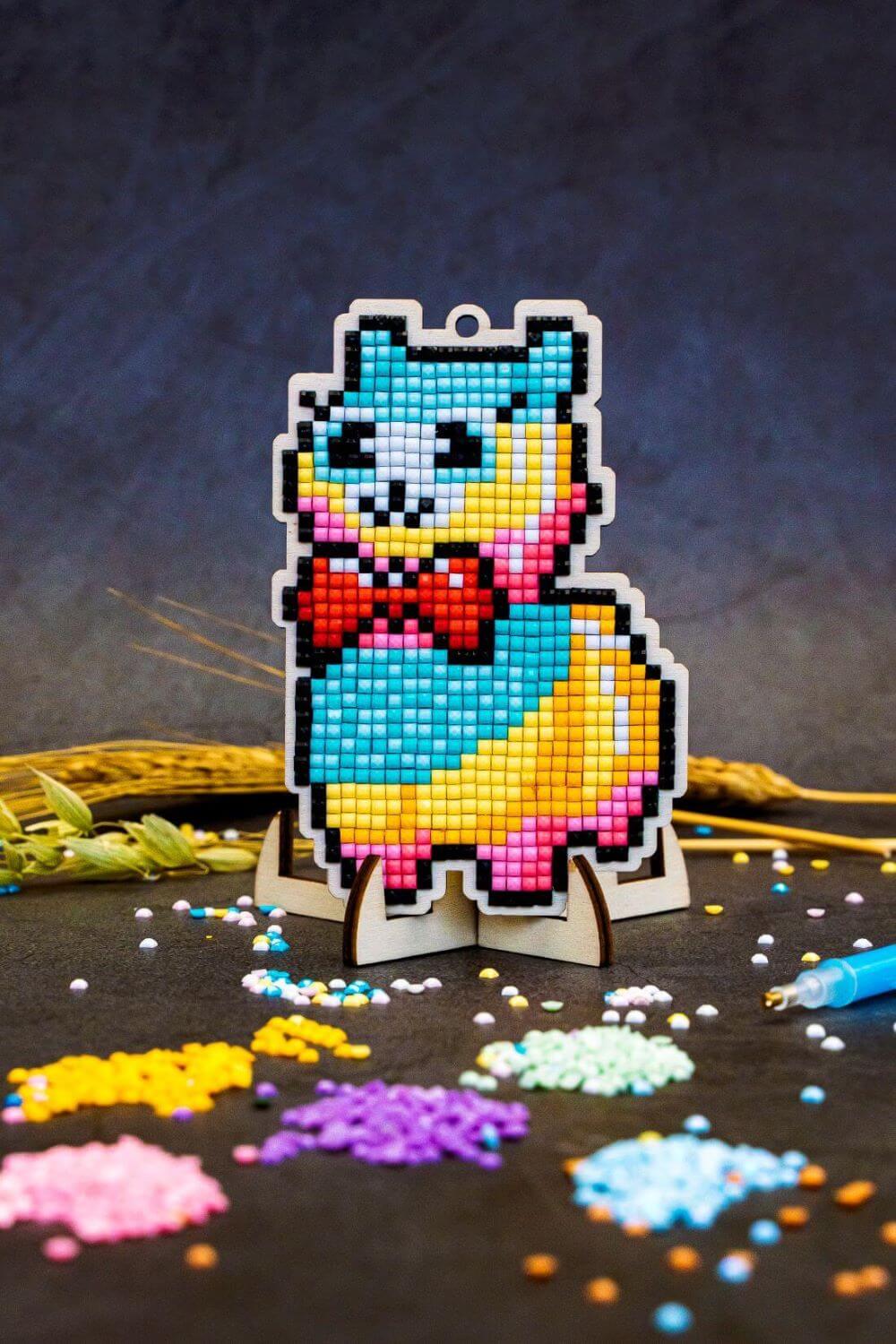 5D Diamond Painting 12.5x12.5 cm | Pendant Lama Curly | Wooden Base (U22e) – Diamond painting | Varvikas.Shop