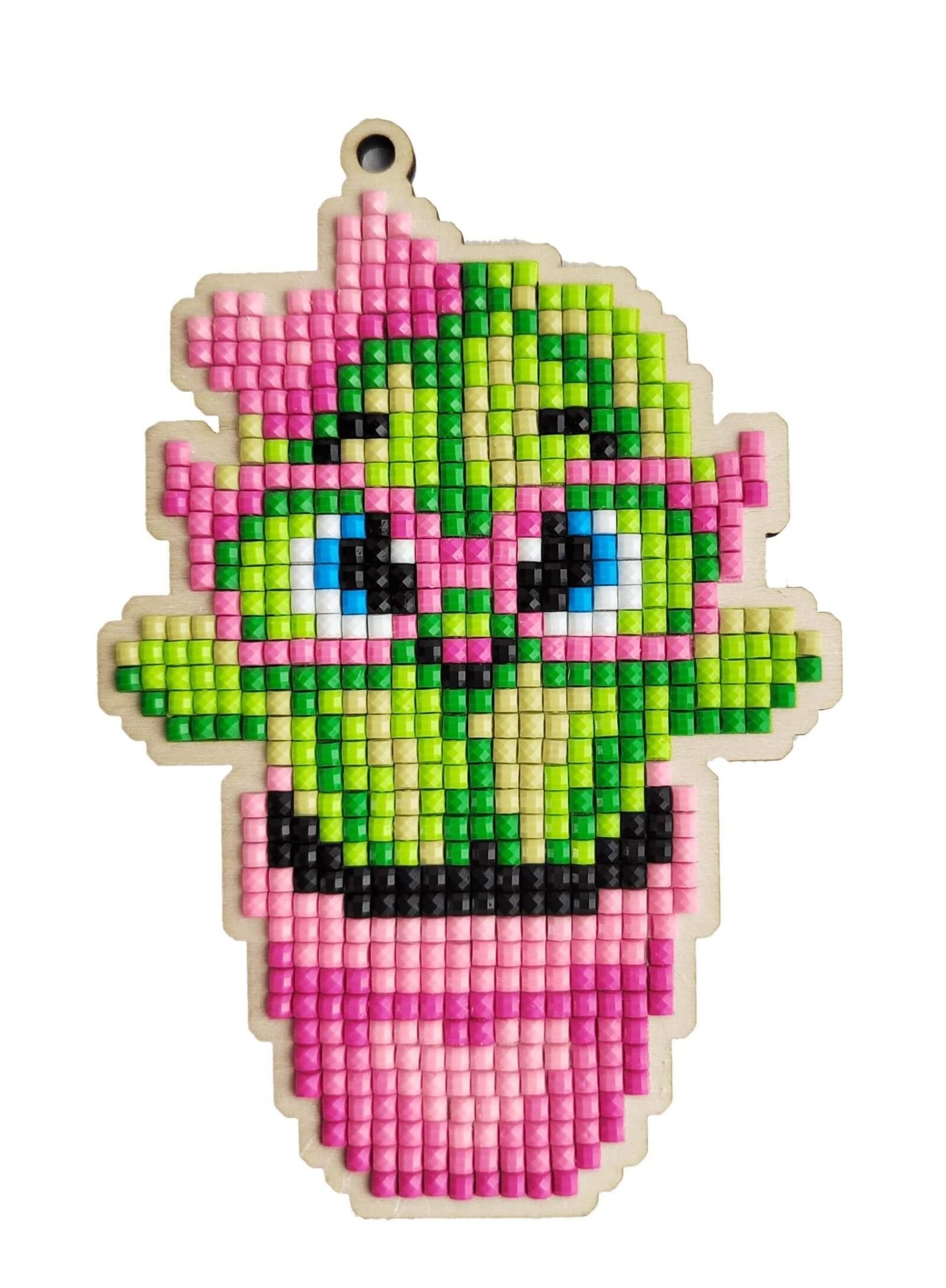 5D Diamond Painting 12.5x12.5 cm | Pendant Сactus with pink glasses | Wooden Base (U05e) – Diamond painting | Varvikas.Shop