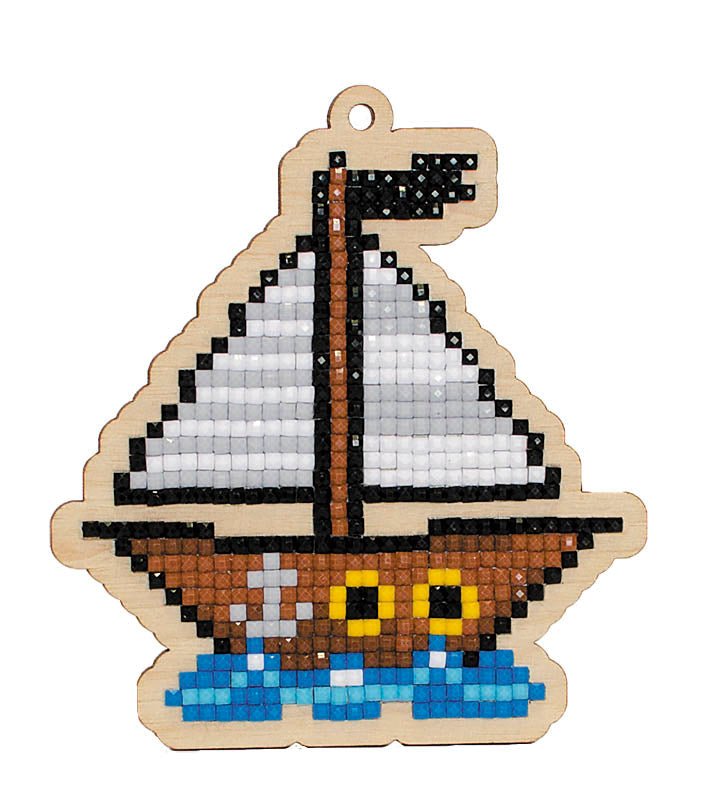 5D Diamond Painting 12.5x12.5 cm | Pendant Sailboat | Wooden Base (U0257e) – Diamond painting | Varvikas.Shop