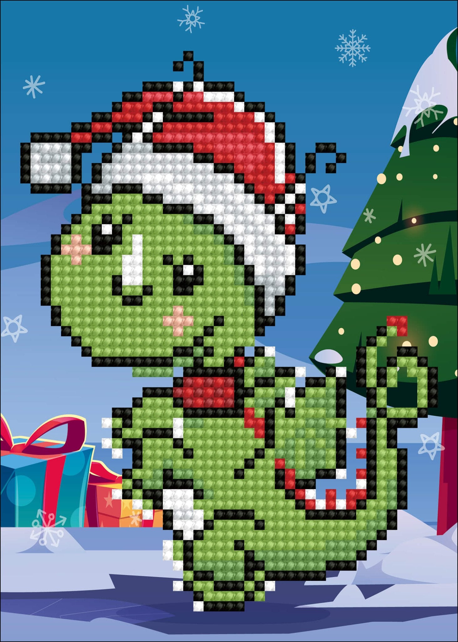 5D Diamond Painting 17х22 cm | Christmas Dino (X203e) – Diamond painting | Varvikas.Shop