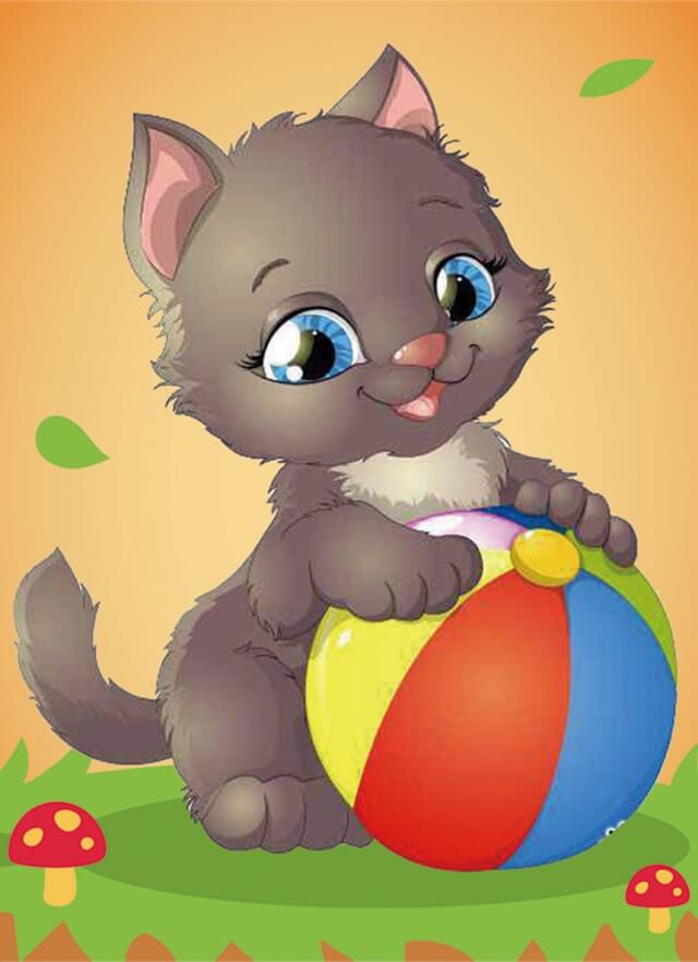 5D Diamond Painting 17х22 cm | Kitten with a Ball (X007e) – Diamond painting | Varvikas.Shop