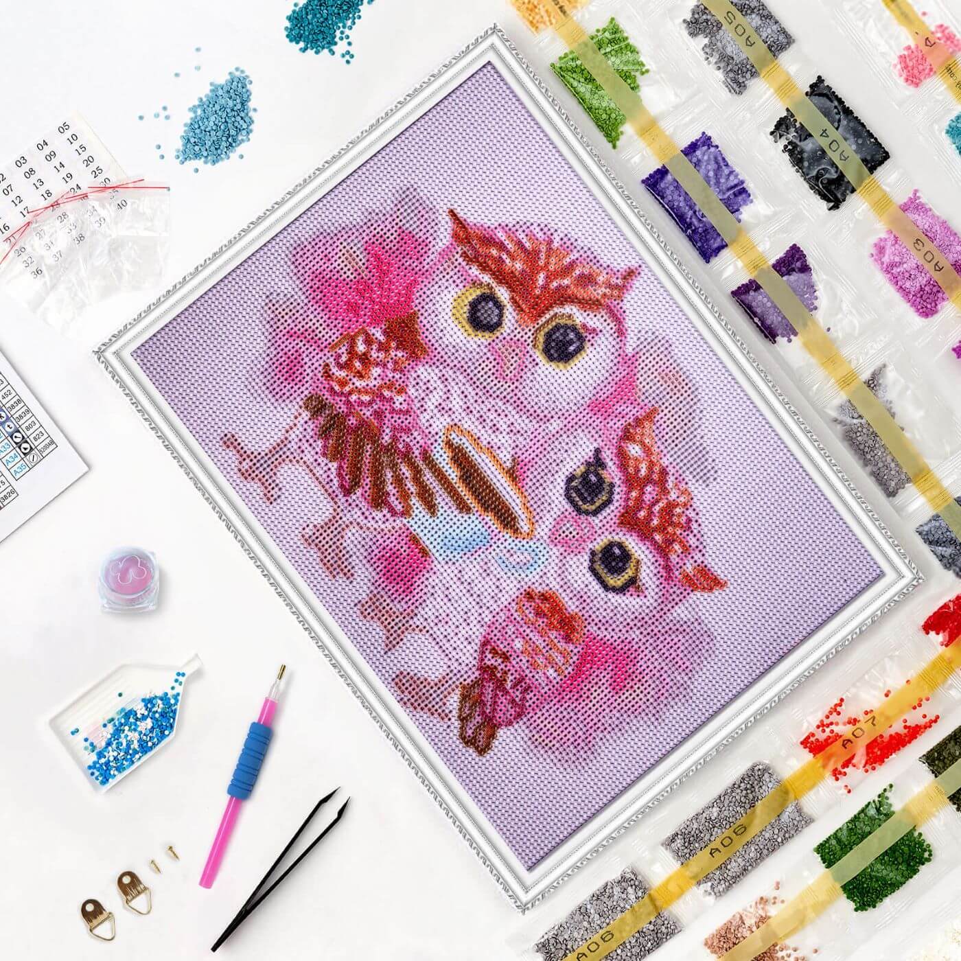5D Diamond Painting 30x40 cm | Cute Owls (LE121e) – Diamond painting | Varvikas.Shop