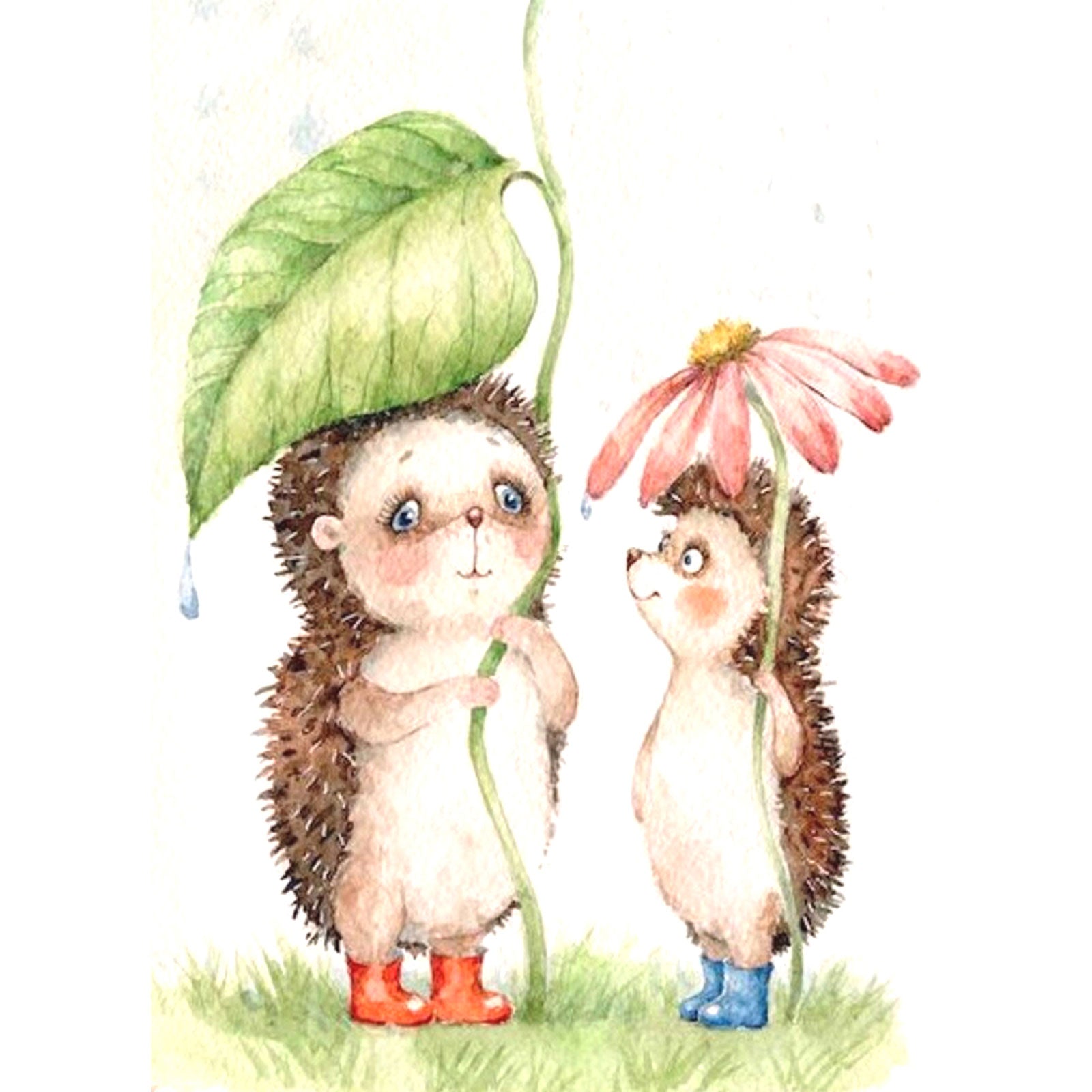 5D Diamond Painting 30x40 cm | Hedgehogs and rain (LE033e) – Diamond painting | Varvikas.Shop