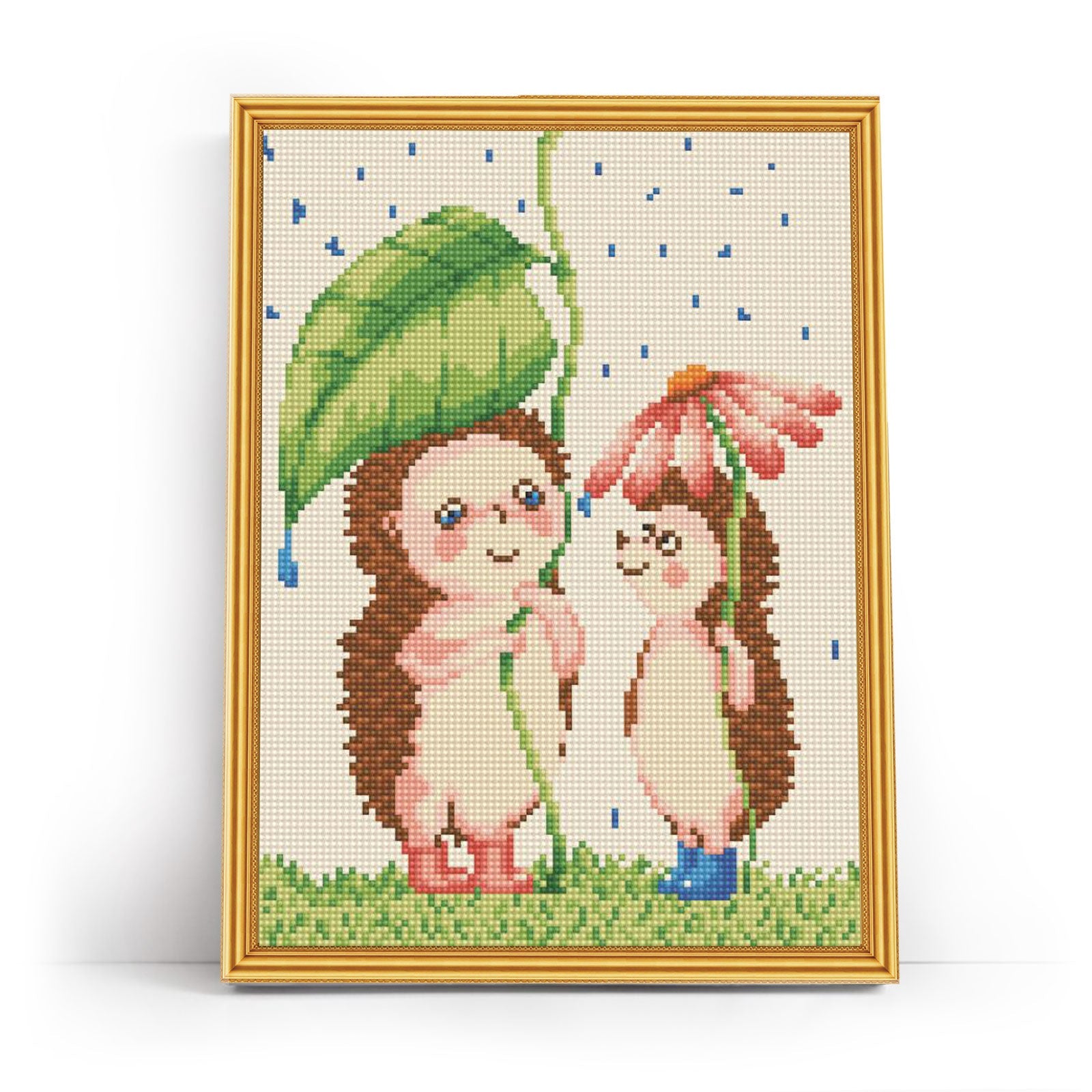 5D Diamond Painting 30x40 cm | Hedgehogs and rain (LE033e) – Diamond painting | Varvikas.Shop