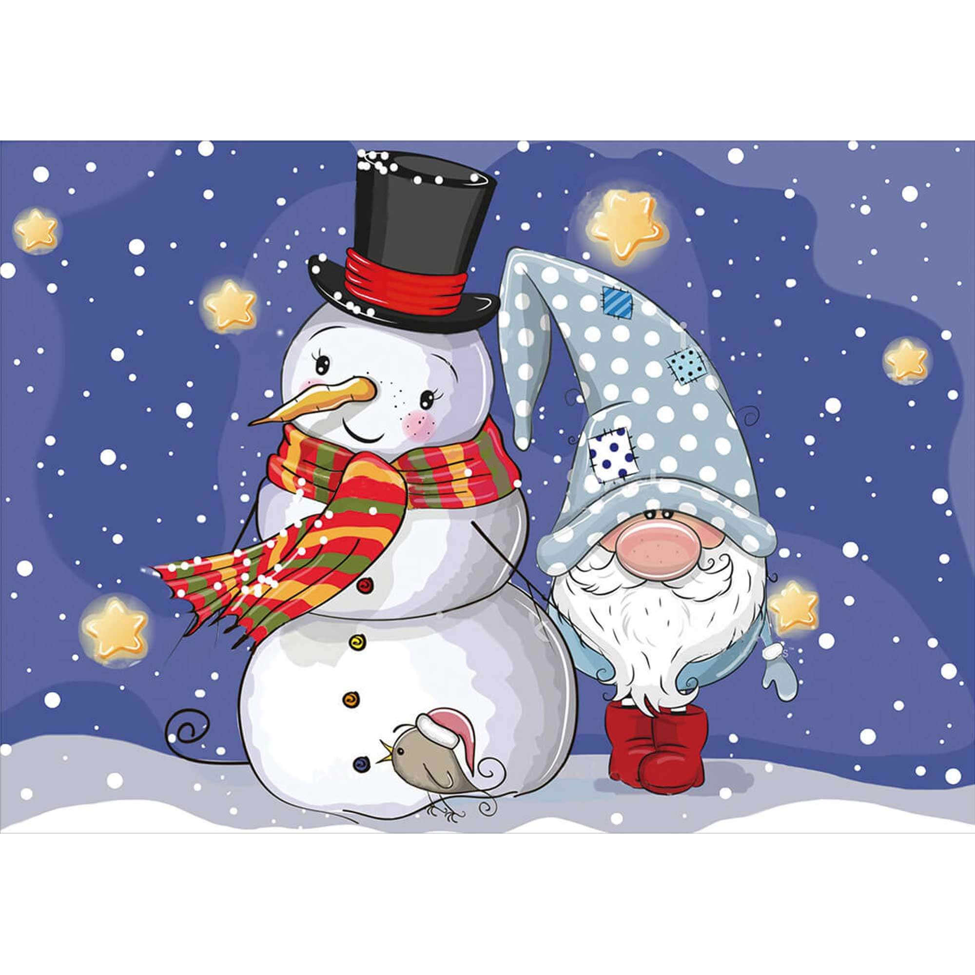 5D Diamond Painting 30x40 cm | Snowman with Dwarf (LE100e) – Diamond painting | Varvikas.Shop