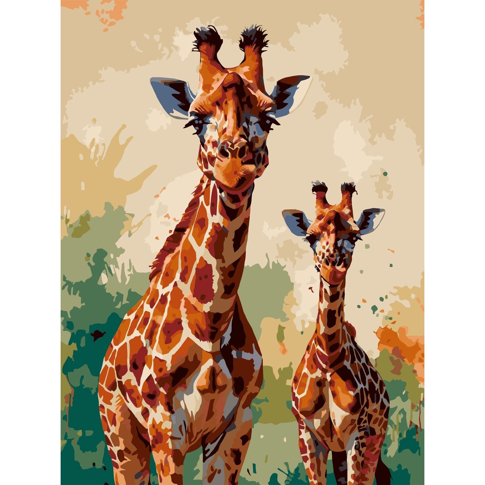 シム・シメール、【AFTERNOON GIRAFES】、希少な額装用画集より 5D Diamond Painting 30×40 cm, Watercolor Giraffes (LE169e