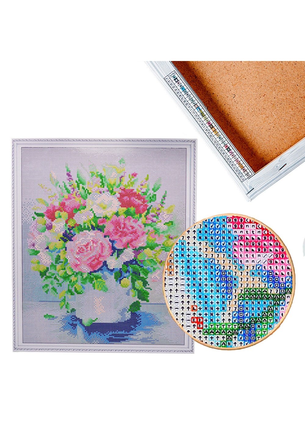 5D Diamond Painting 40x50 cm | Bright peonies with green fruits in a white vase (LG025e) – Diamond painting | Varvikas.Shop