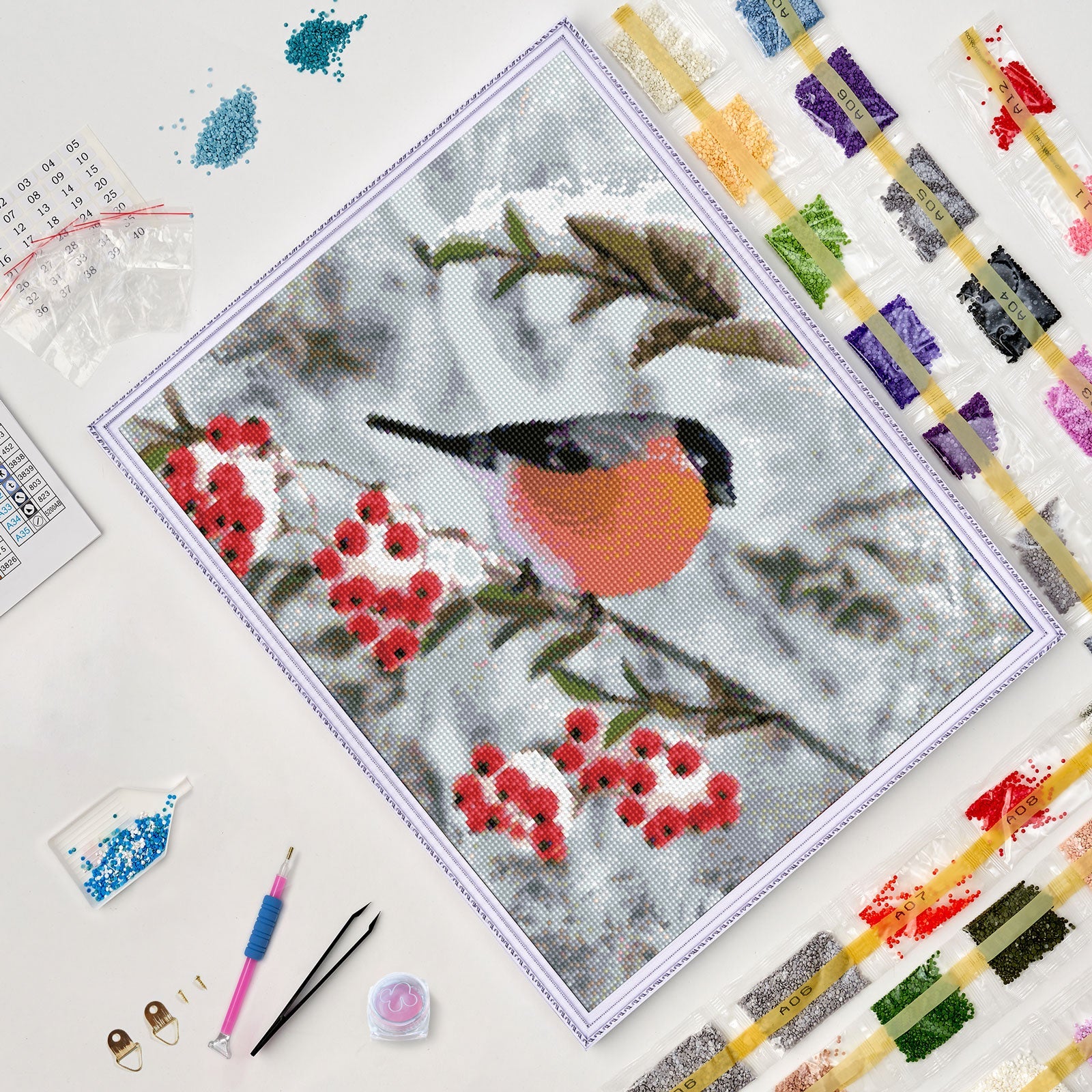 5D Diamond Painting 40x50 cm | Bullfinch with Berries (LG303e) – Diamond painting | Varvikas.Shop