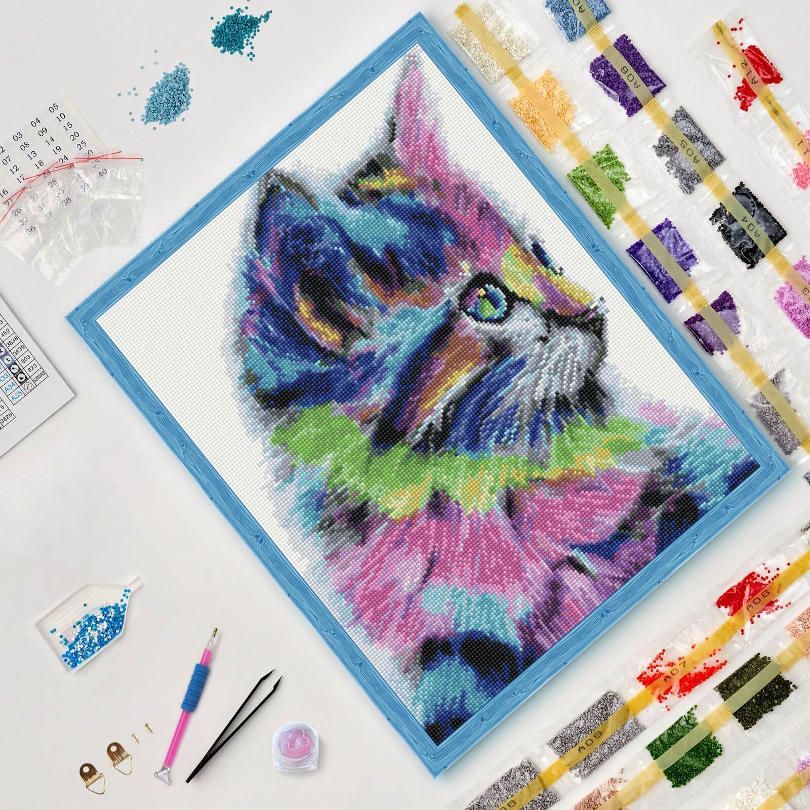 5D Diamond Painting 40x50 cm | Colorful Kitten (LG009e) – Diamond painting | Varvikas.Shop