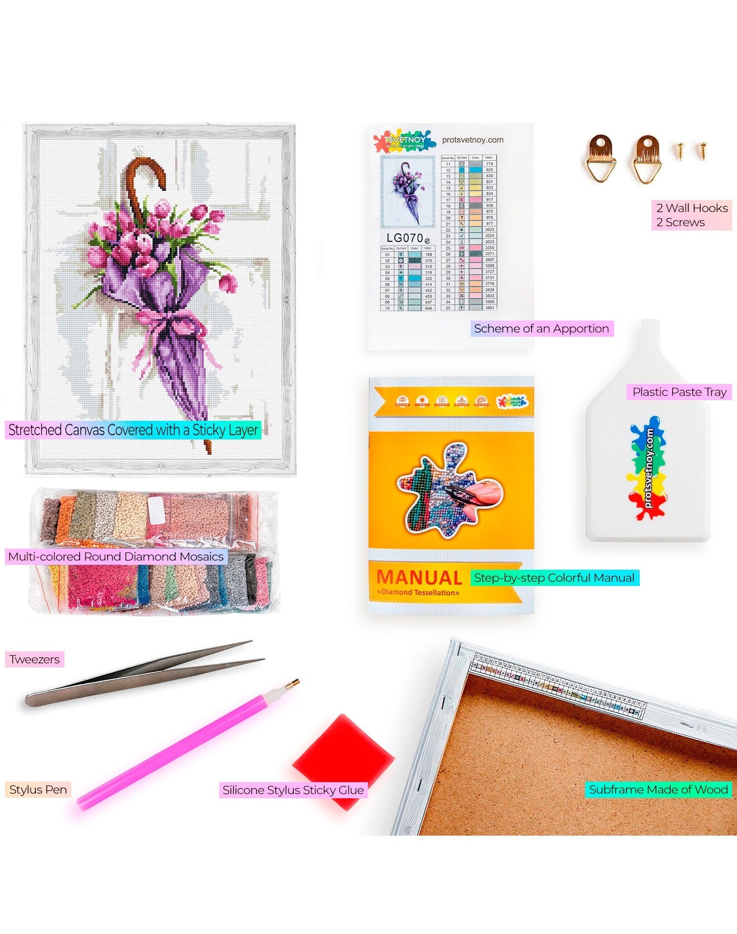 5D Diamond Painting 40x50 cm | Flower umbrella (LG070e) – Diamond painting | Varvikas.Shop
