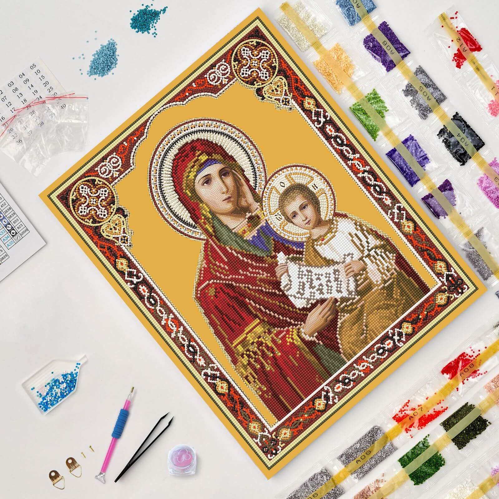 5D Diamond Painting 40x50 cm | Icon of Our Lady of Kazan (LGPS001e) – Diamond painting | Varvikas.Shop