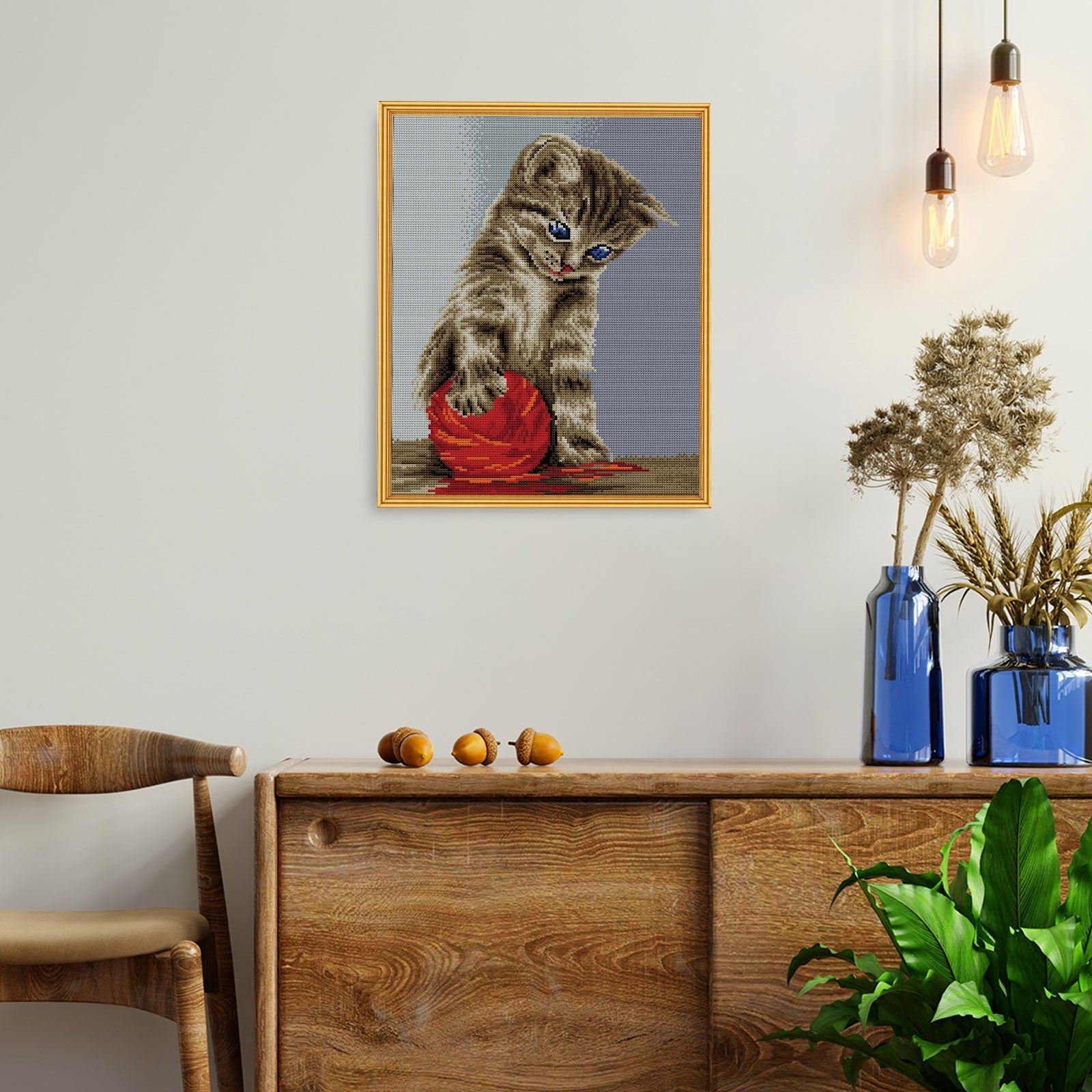 5D Diamond Painting 40x50 cm | Kitten with a red clew (LG012e) – Diamond painting | Varvikas.Shop