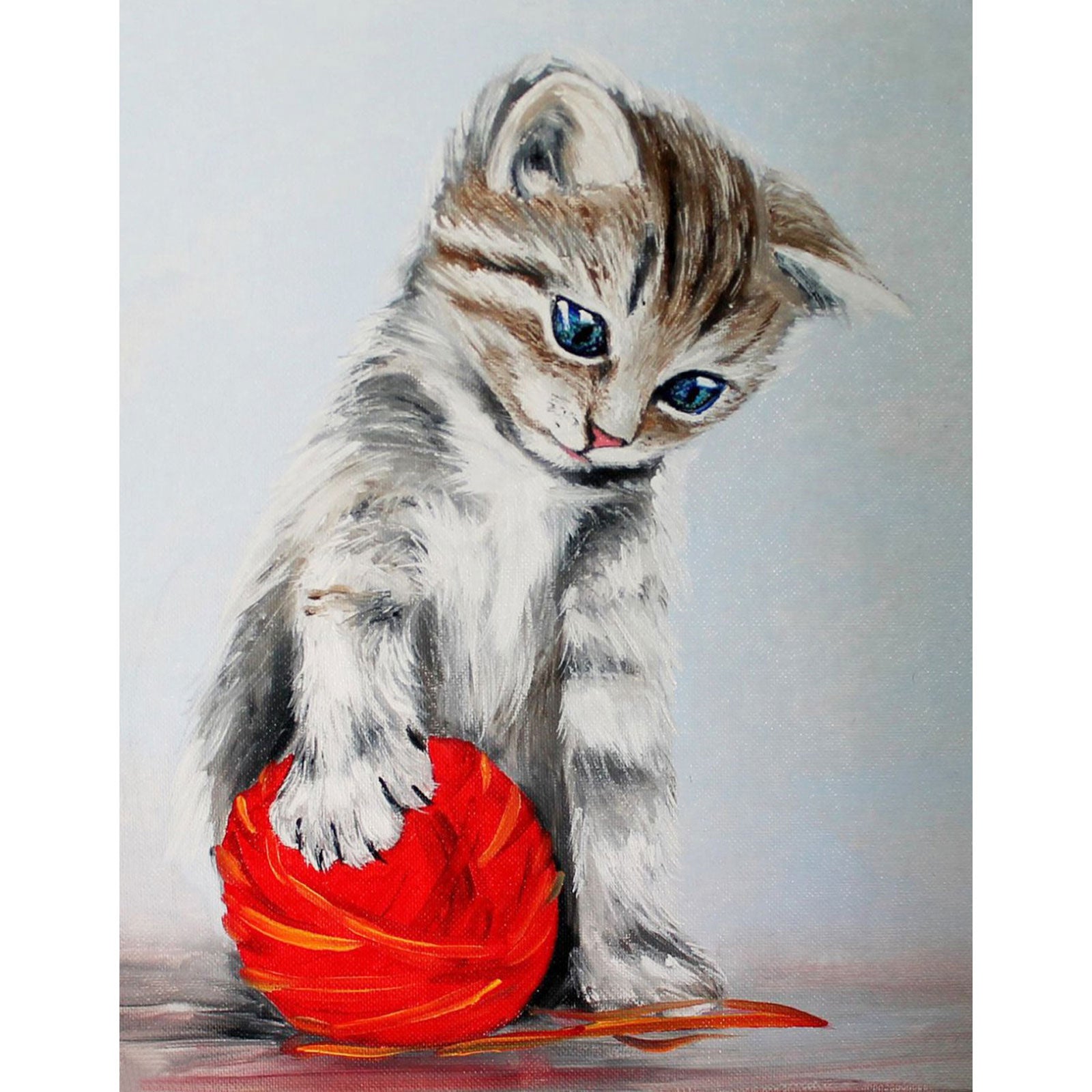 5D Diamond Painting 40x50 cm | Kitten with a red clew (LG012e) – Diamond painting | Varvikas.Shop