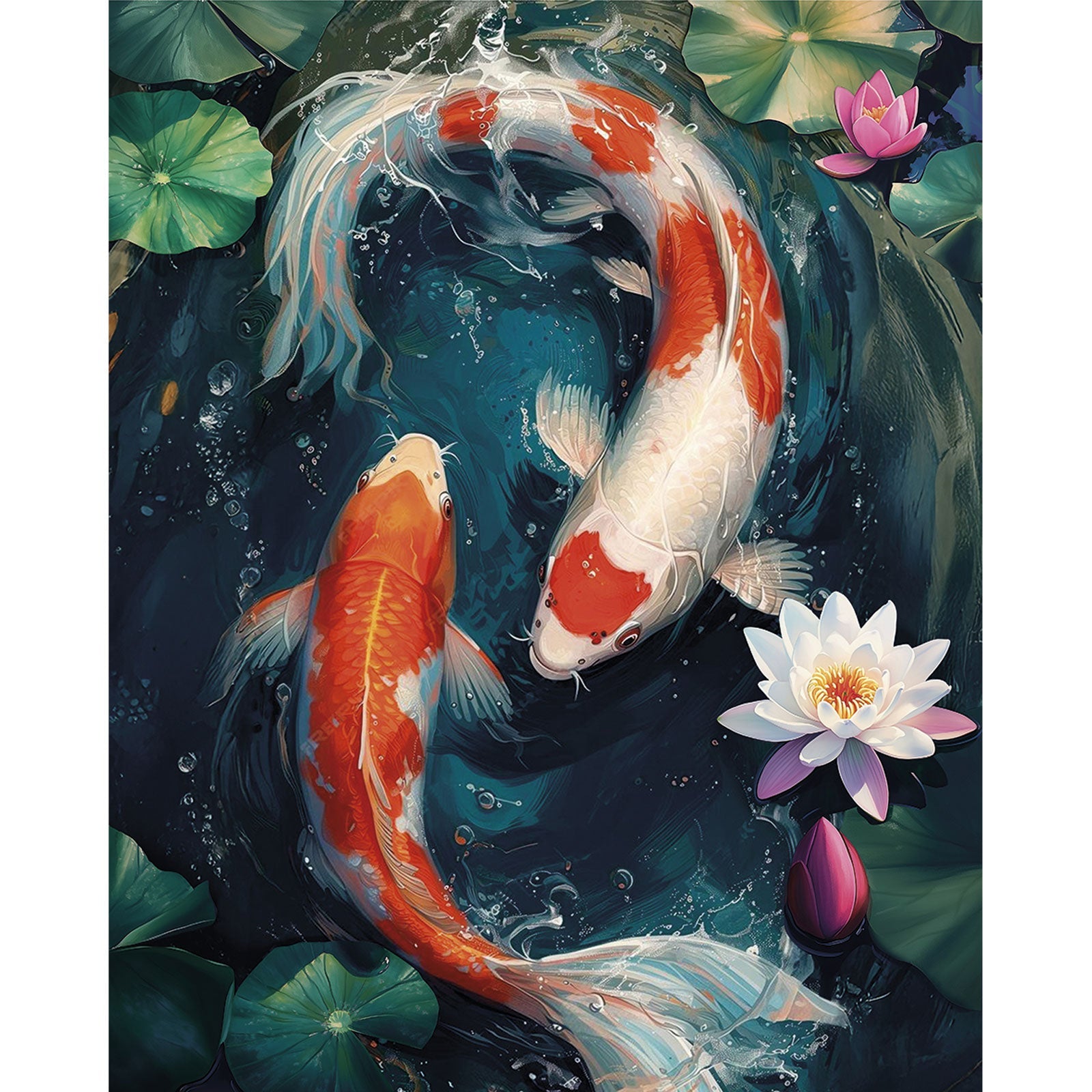 5D Diamond Painting 40x50 cm | Koi Carp Among Lotuses (LG360e) – Diamond painting | Varvikas.Shop