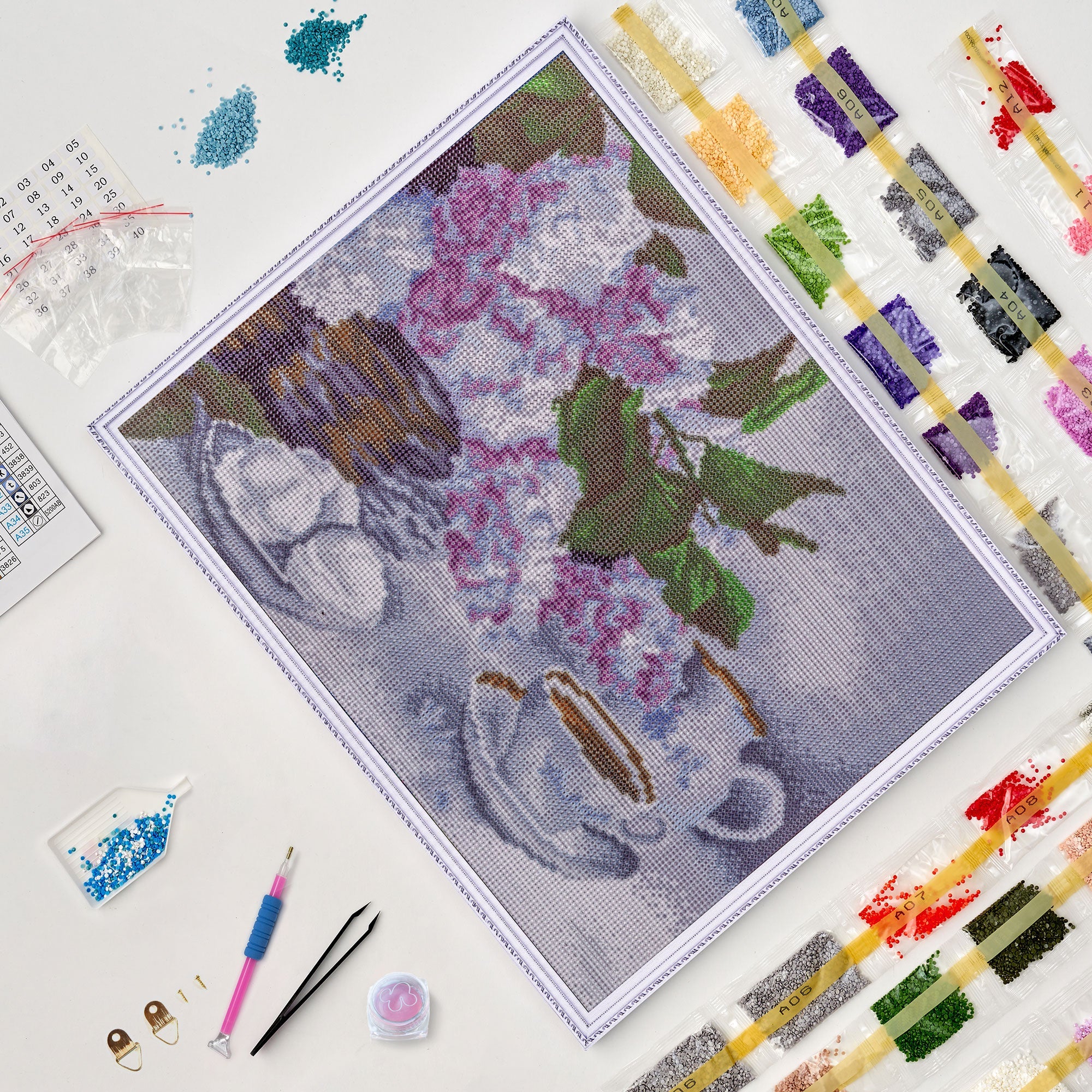 5D Diamond Painting 40x50 cm | Lilac Flowers in a Basket (LG082e) – Diamond painting | Varvikas.Shop